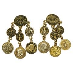 MOSCHINO Vintage Massive Jewelled Coin Charm Dangling Earrings