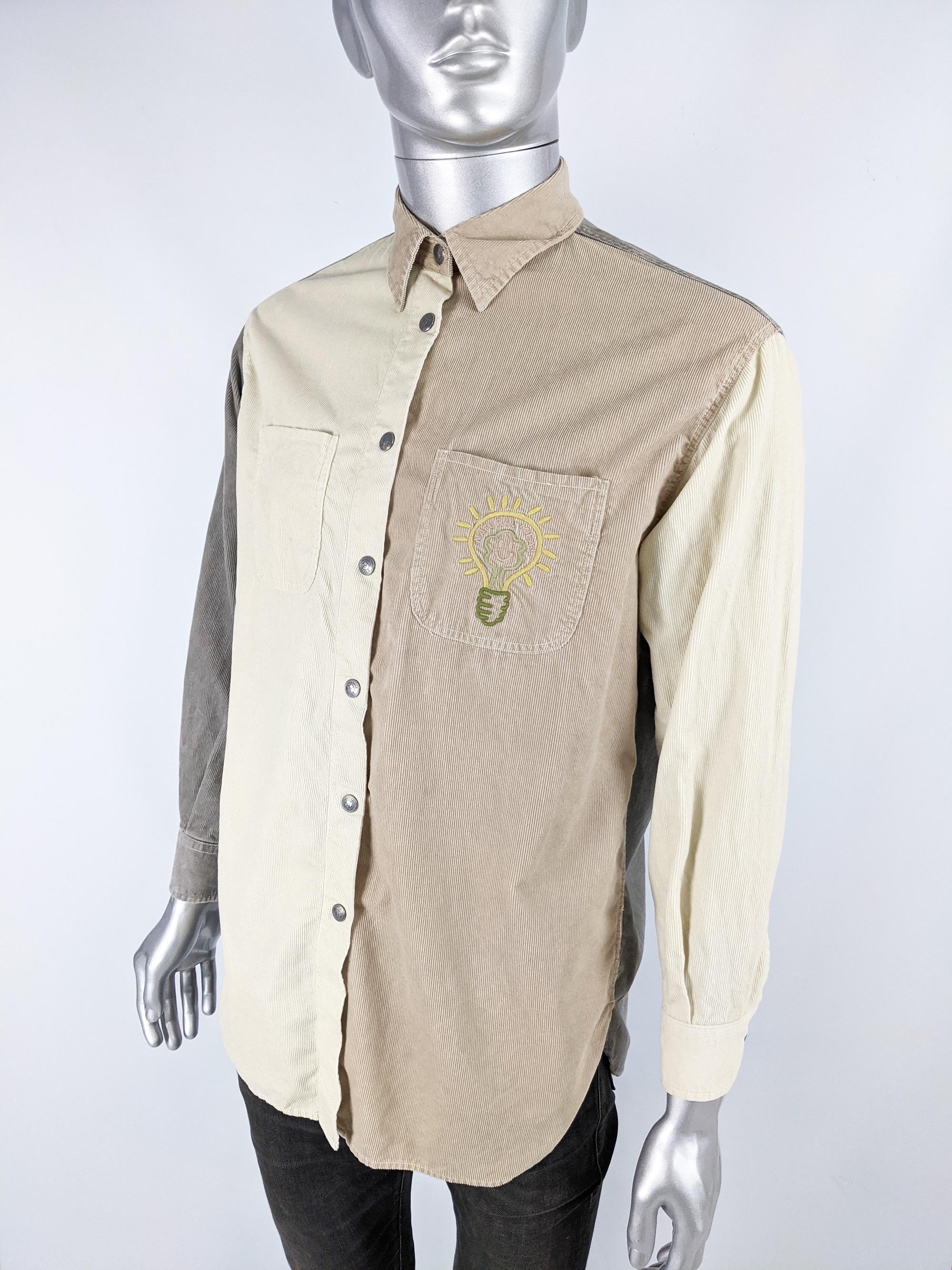 Moschino Vintage Mens Embroidered Cord Shirt In Excellent Condition In Doncaster, South Yorkshire