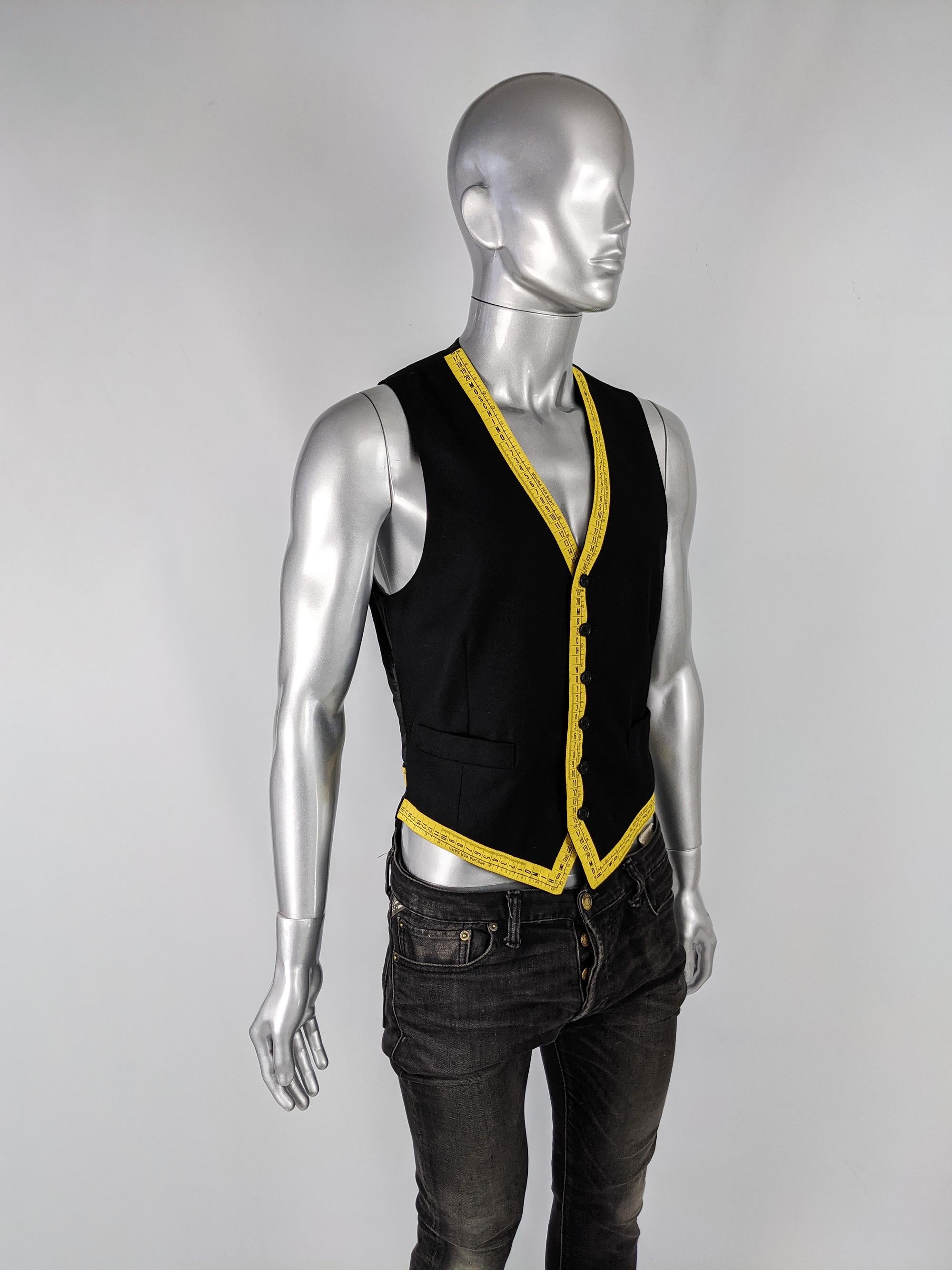 Moschino Vintage Mens Iconic Tape Measure Wool Vest Waistcoat In Excellent Condition In Doncaster, South Yorkshire