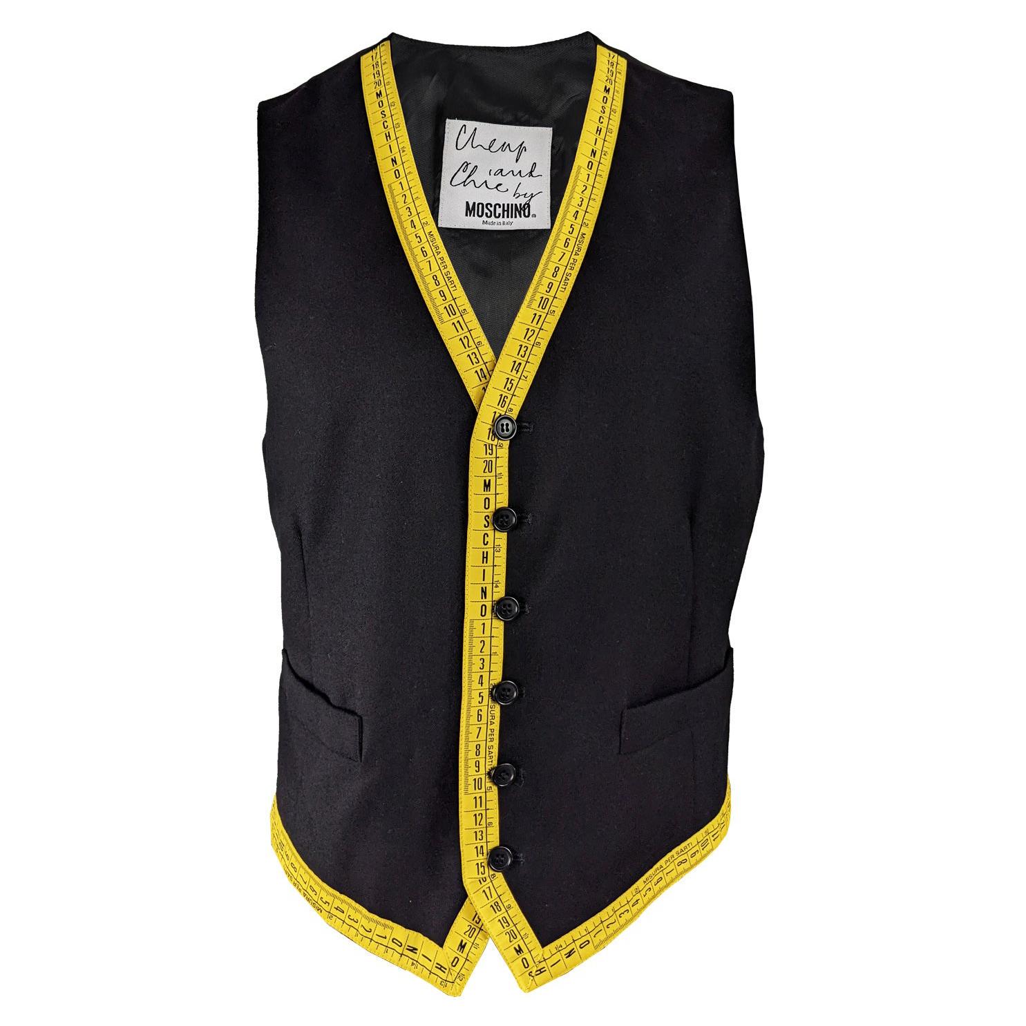 Moschino Vintage Mens Iconic Tape Measure Wool Vest Waistcoat
