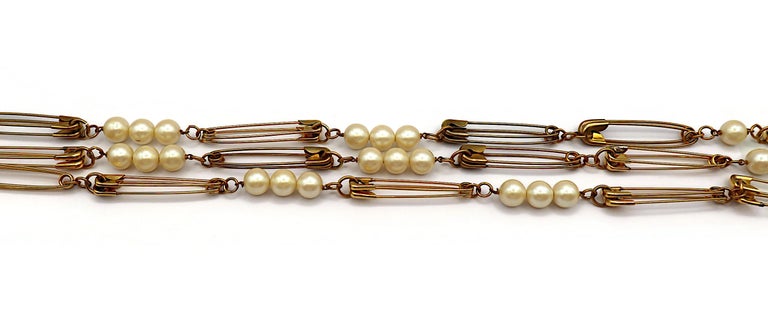 MOSCHINO Vintage Multi-Strand Gold Tone Safety Pin and Pearl