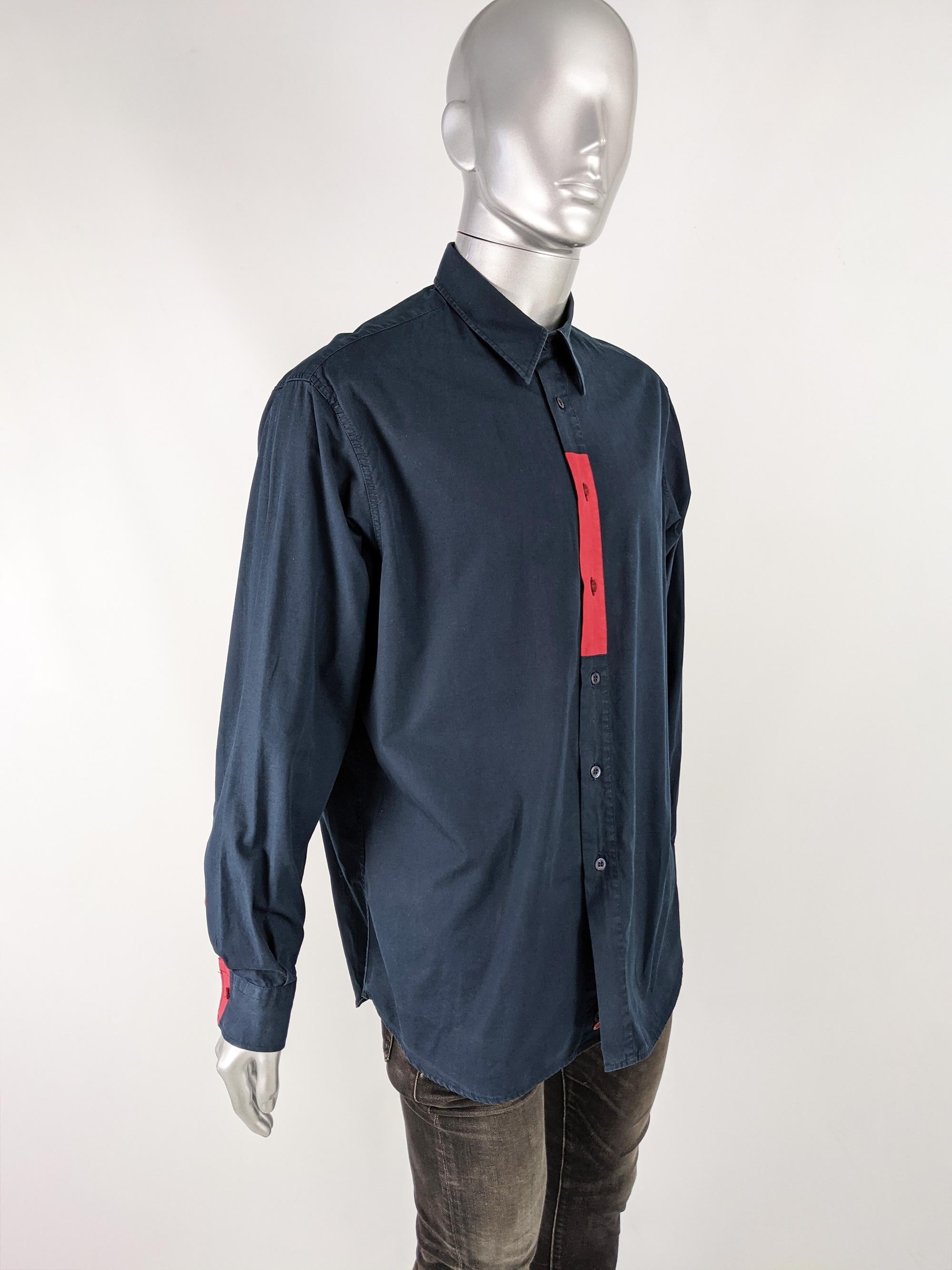 Black Moschino Vintage Navy Blue & Red Shirt 1990s Long Sleeve Shirt Buttoned Shirt For Sale