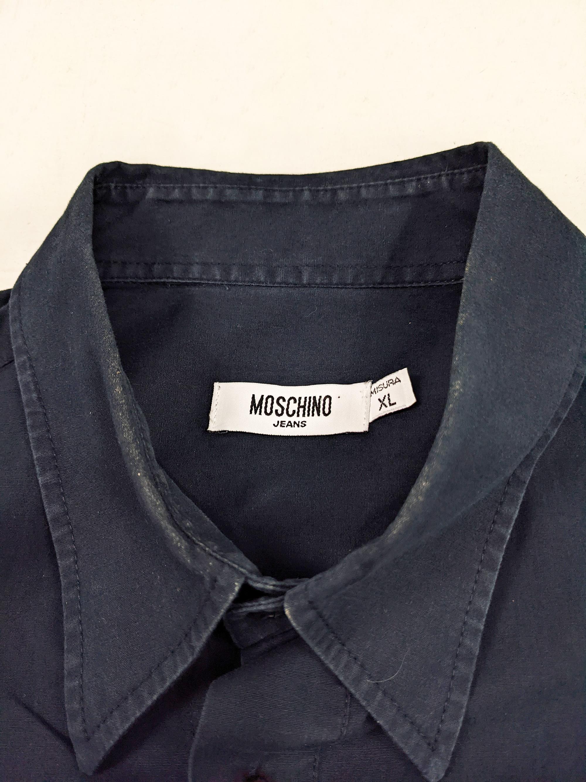 Moschino Vintage Navy Blue & Red Shirt 1990s Long Sleeve Shirt Buttoned Shirt For Sale 3