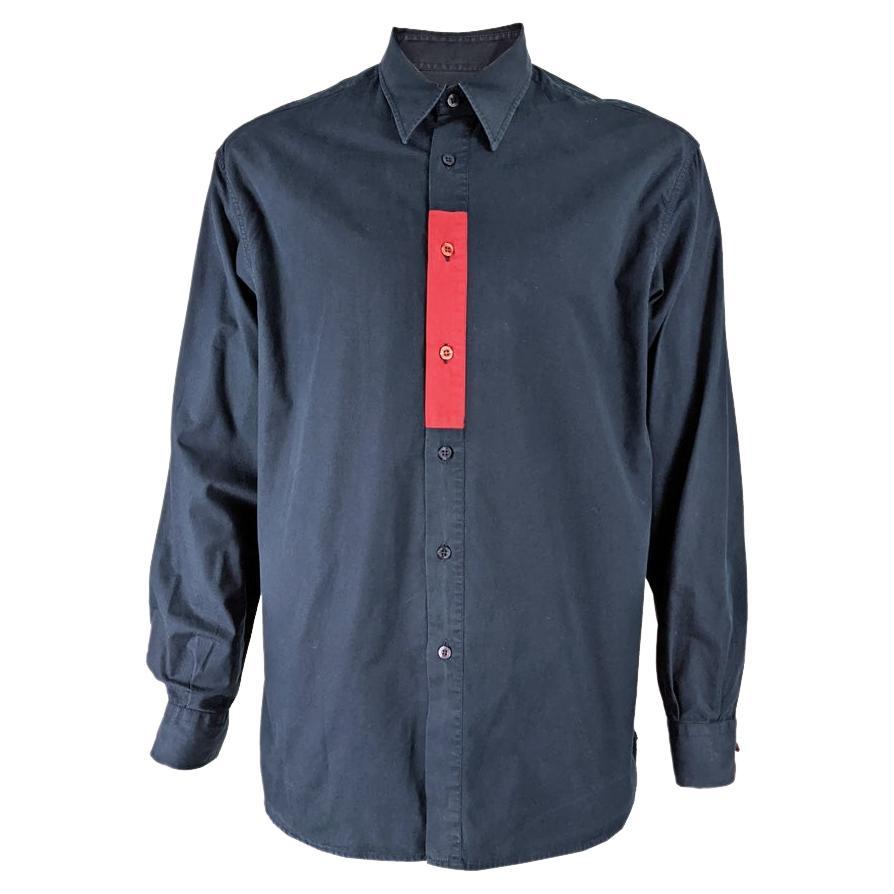 Moschino Vintage Navy Blue & Red Shirt 1990s Long Sleeve Shirt Buttoned Shirt For Sale