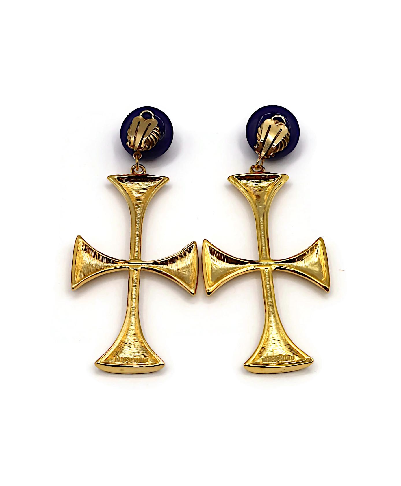 MOSCHINO Vintage Oversized Cross Dangling Earrings For Sale 3