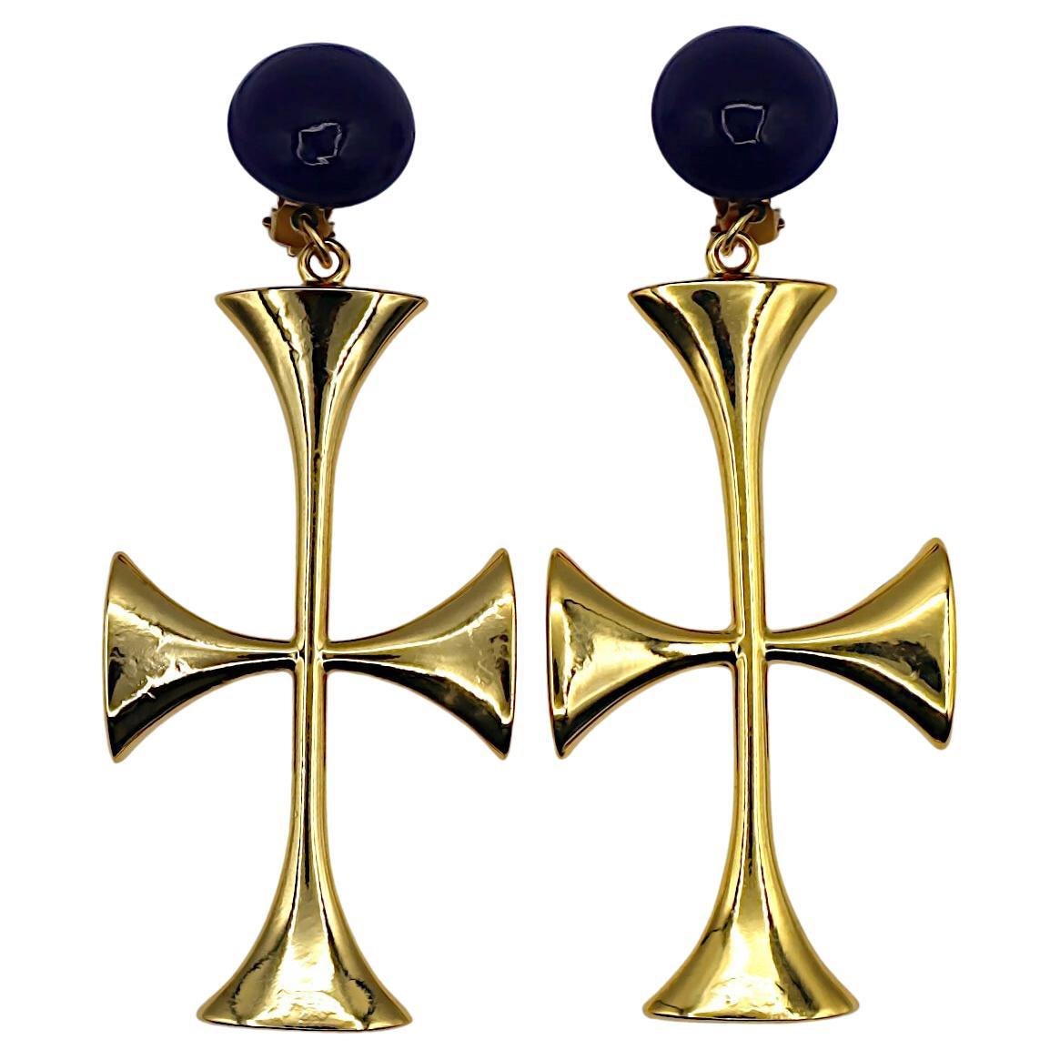 MOSCHINO Vintage Oversized Cross Dangling Earrings For Sale