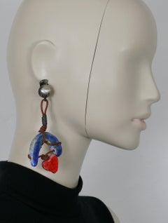 MOSCHINO Vintage Papier-Mâché Heart Dangling Earrings