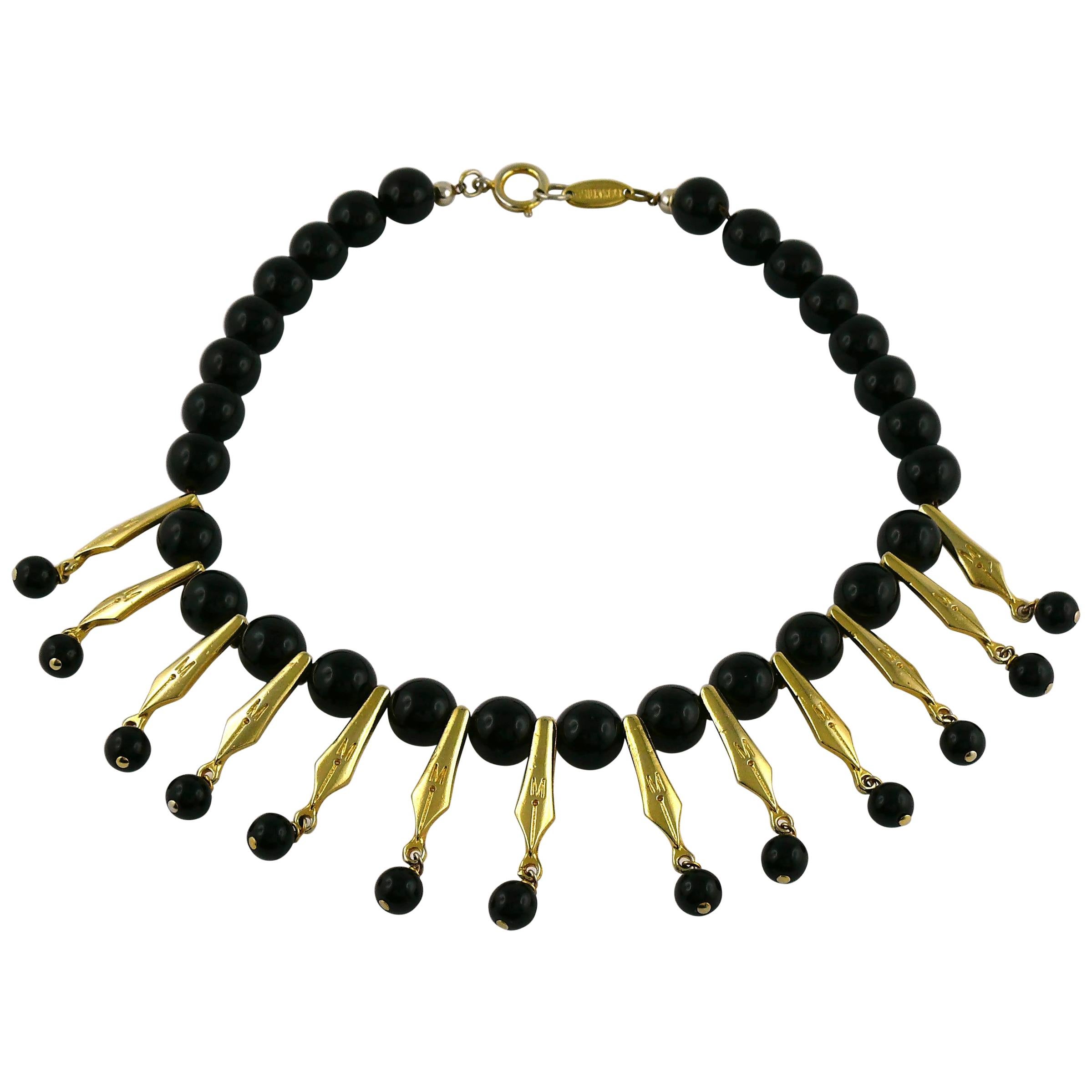 Moschino Vintage Pen Nib & Black Beads Necklace