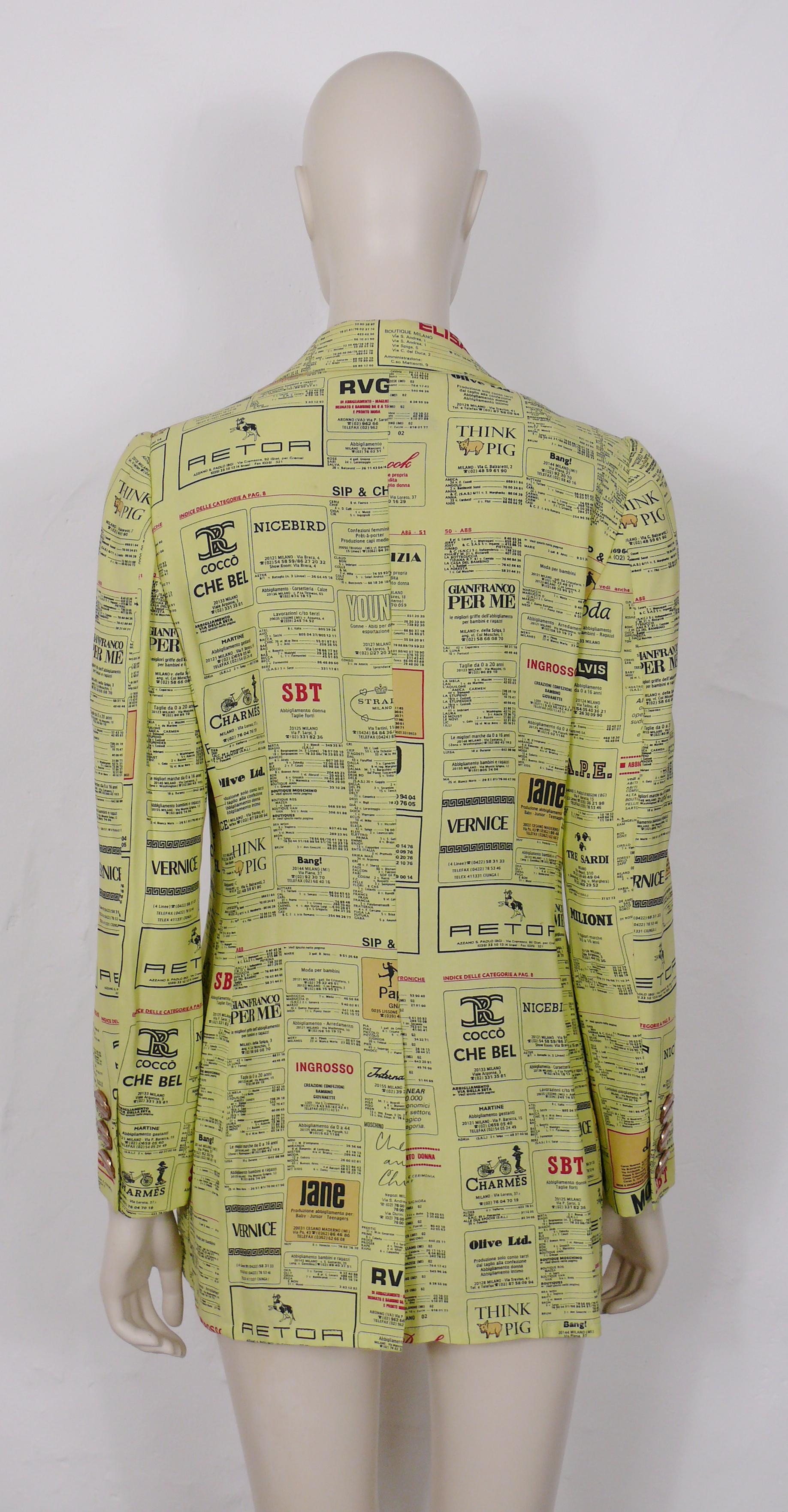 Moschino Vintage Printed Yellow Pages Jacket Museum Piece US Size 6 For Sale 3