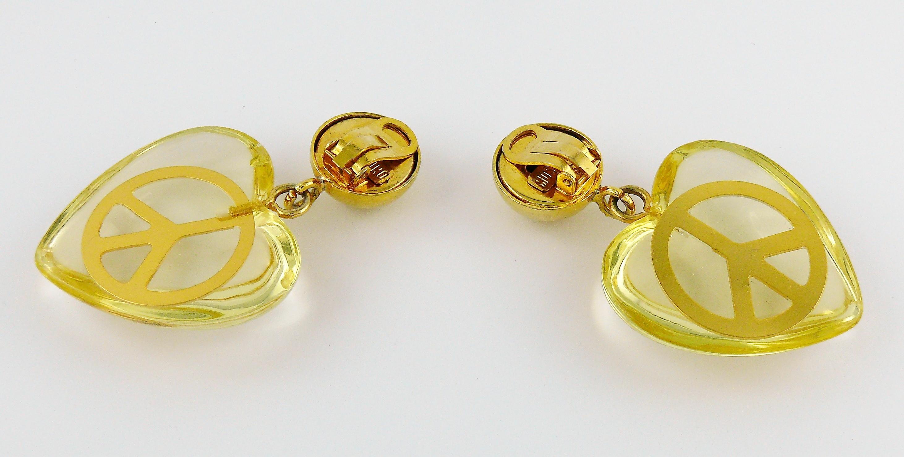 Women's Moschino Vintage Resin Heart Peace Sign Dangling Earrings