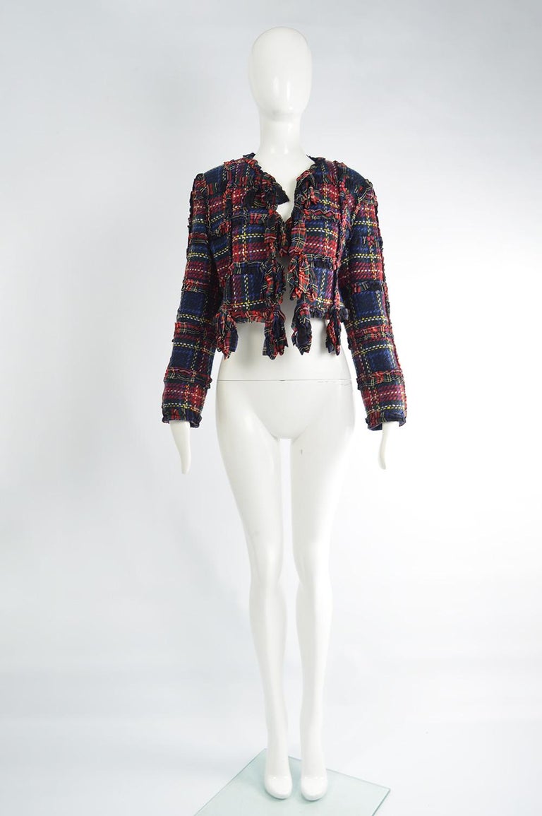 Moschino Vintage Ruffled Tartan Wool Plaid Check Womens Blazer Jacket ...