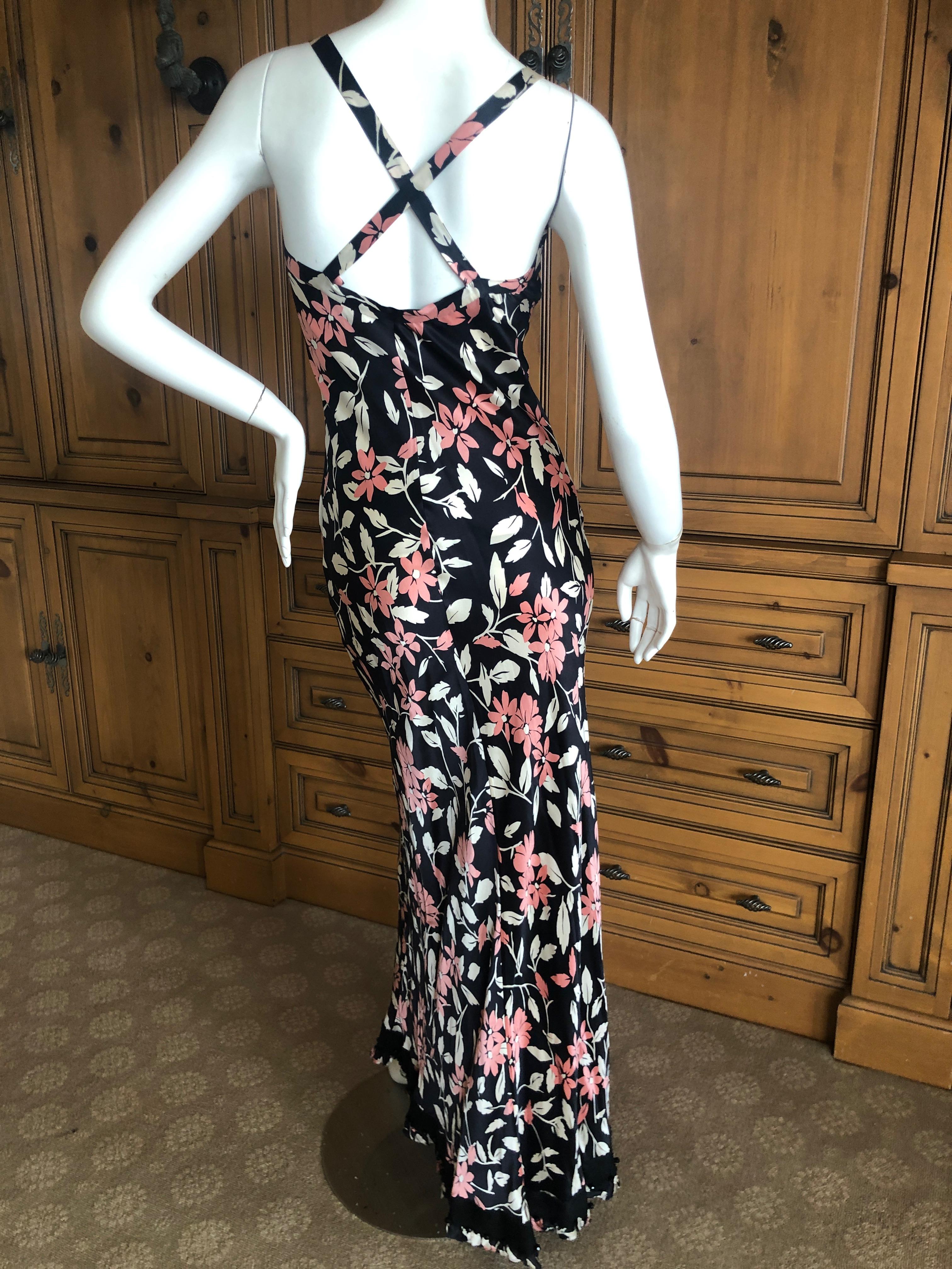 Women's Moschino Vintage Silk Floral Maxi Dress with Jet Beaded Grosgrain Ribbon Trim  For Sale