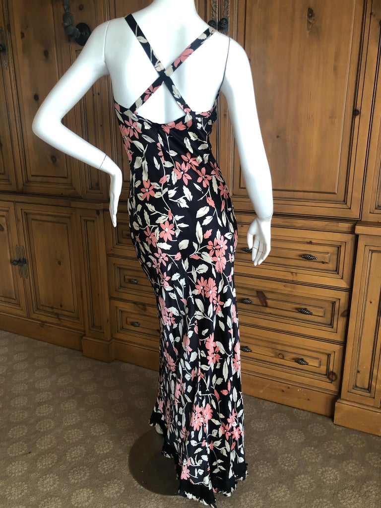 Moschino Vintage Silk Floral Maxi Dress with Jet Beaded Grosgrain ...