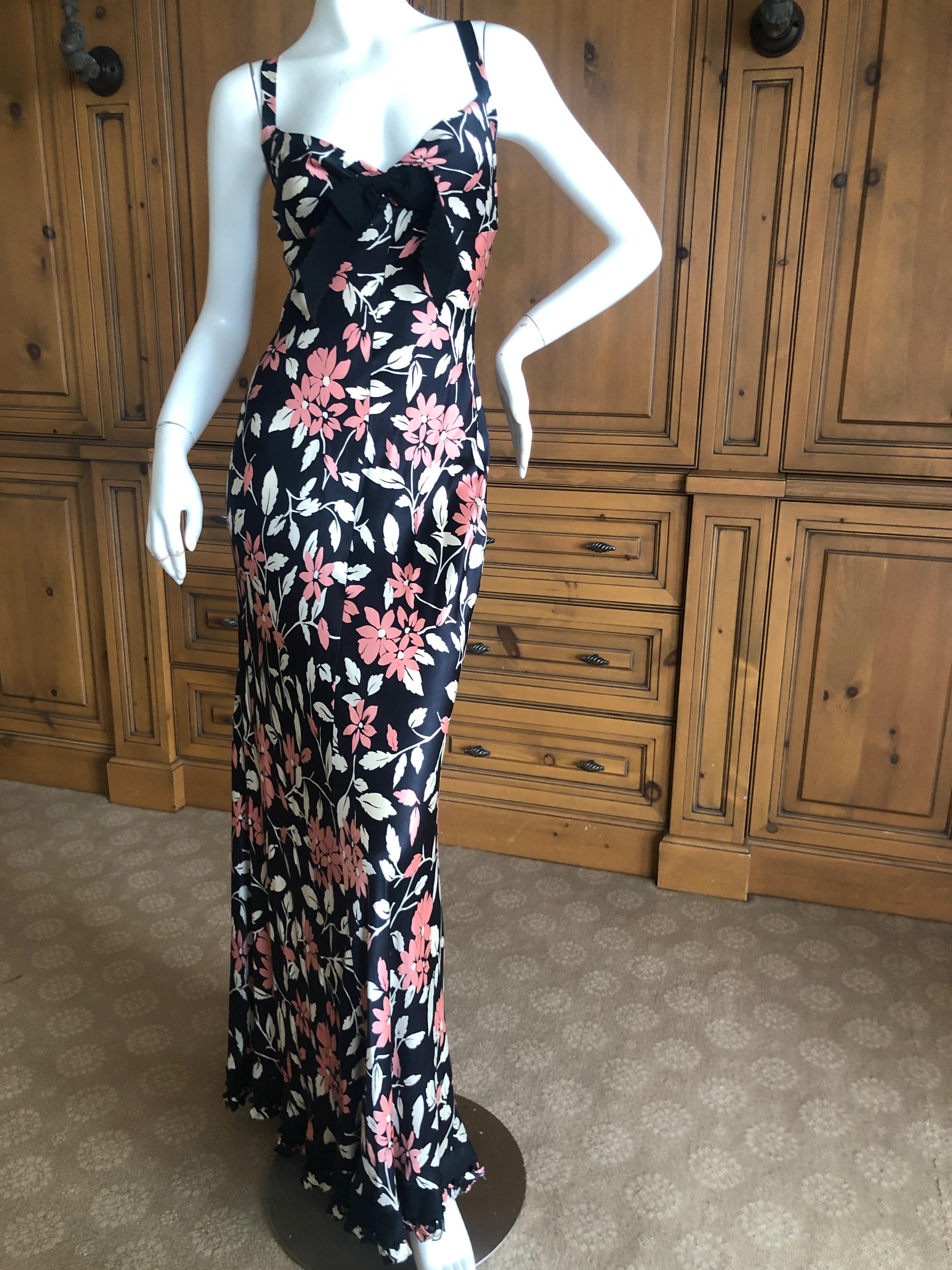 Moschino Vintage Silk Floral Maxi Dress with Jet Beaded Grosgrain Ribbon Trim  For Sale 2