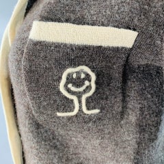 MOSCHINO Vintage Size M Brown Cream Wool Contrast Trim Single Breasted Cardigan