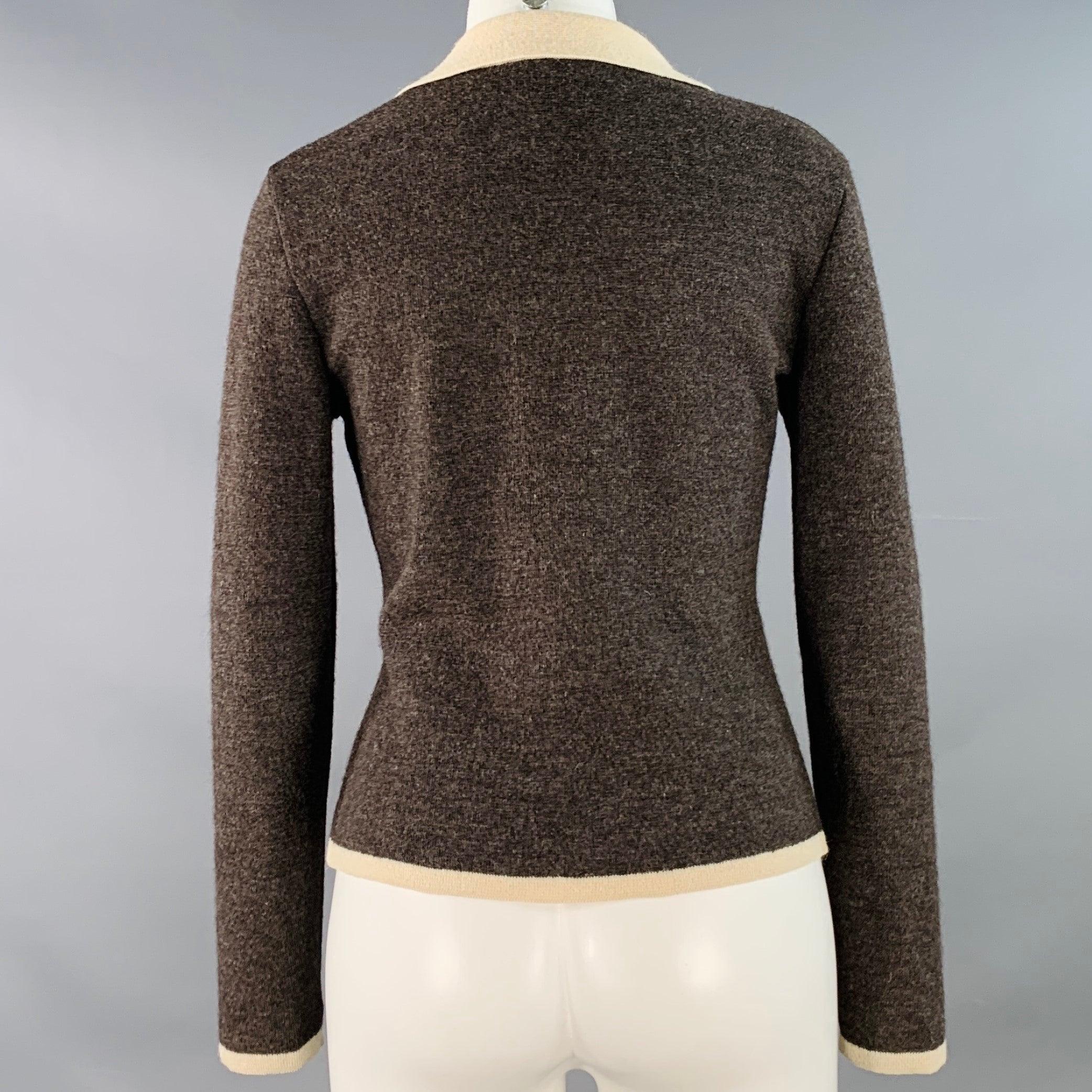 Women's MOSCHINO Vintage Size M Brown Cream Wool Contrast Trim Single Breasted Cardigan For Sale