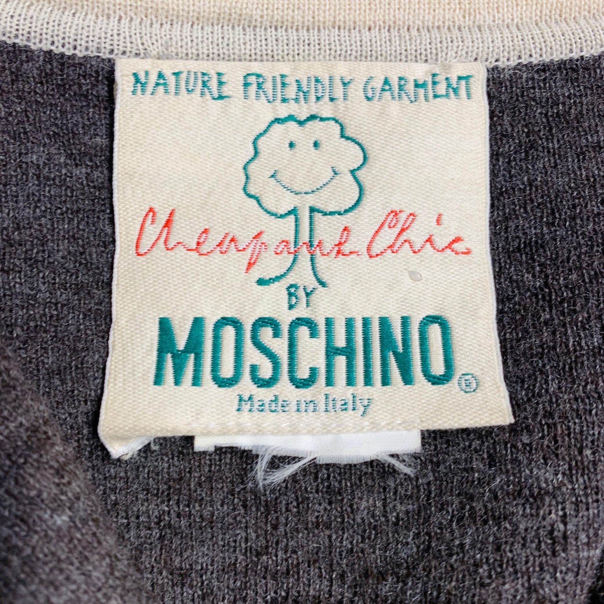 MOSCHINO Vintage Size M Brown Cream Wool Contrast Trim Single Breasted Cardigan For Sale 1