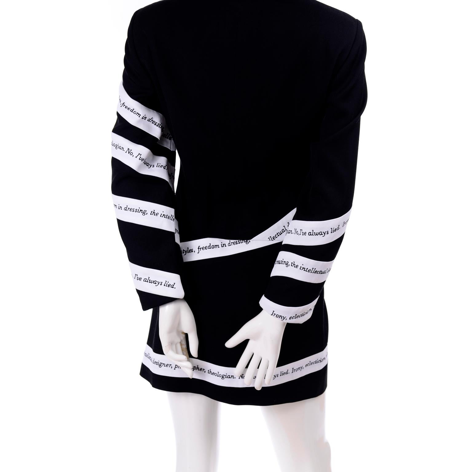 Moschino Vintage Skirt & Blazer Suit W White Ribbon Philosopher Word Banners 4
