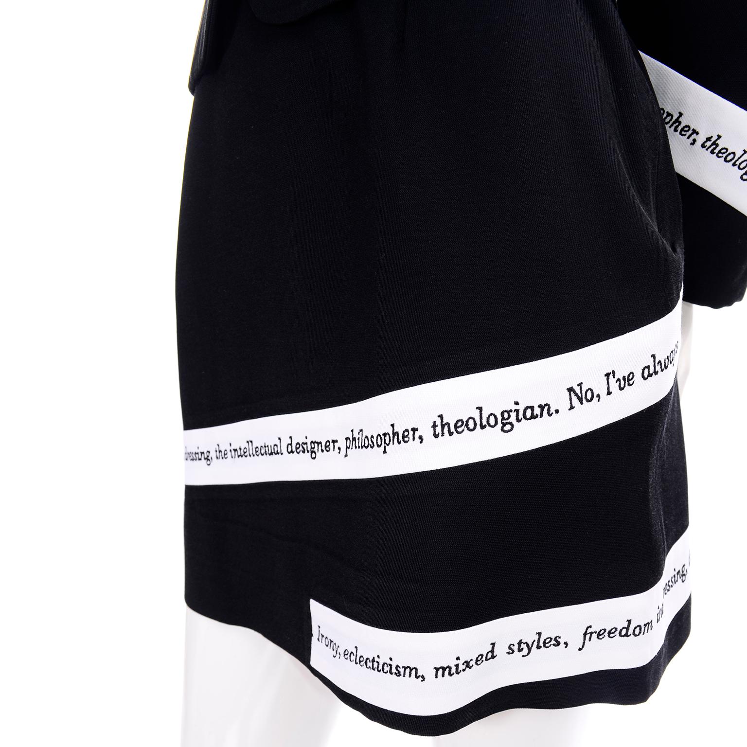 Moschino Vintage Skirt & Blazer Suit W White Ribbon Philosopher Word Banners 5