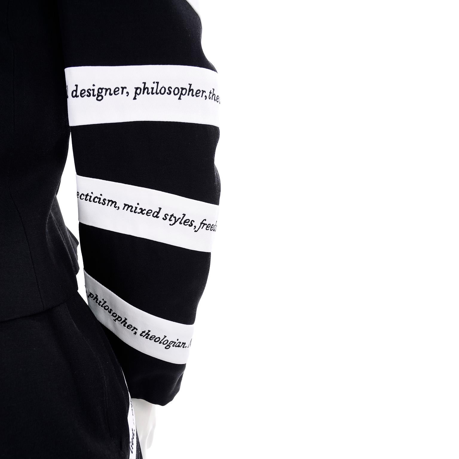 Moschino Vintage Skirt & Blazer Suit W White Ribbon Philosopher Word Banners 6