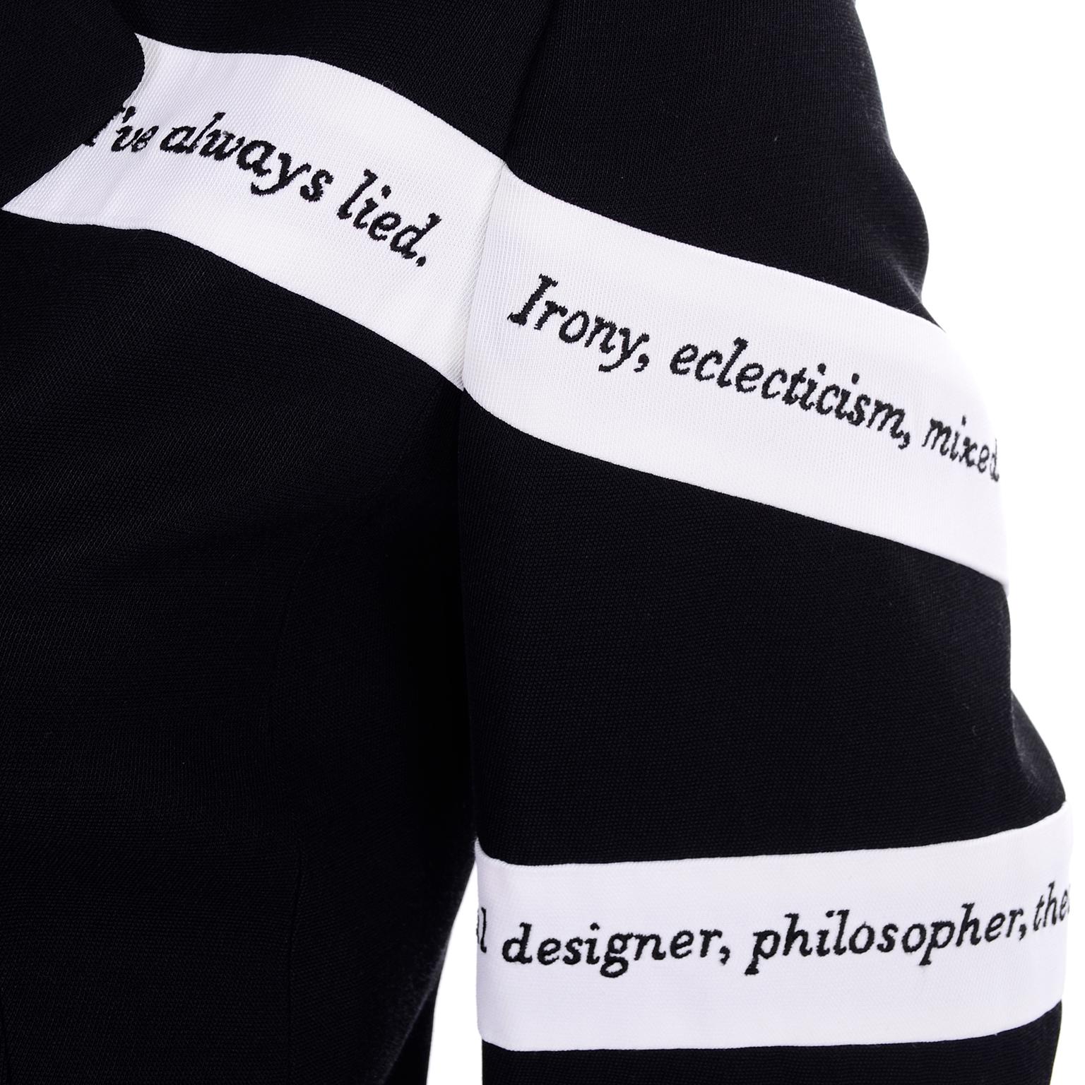 Moschino Vintage Skirt & Blazer Suit W White Ribbon Philosopher Word Banners 7