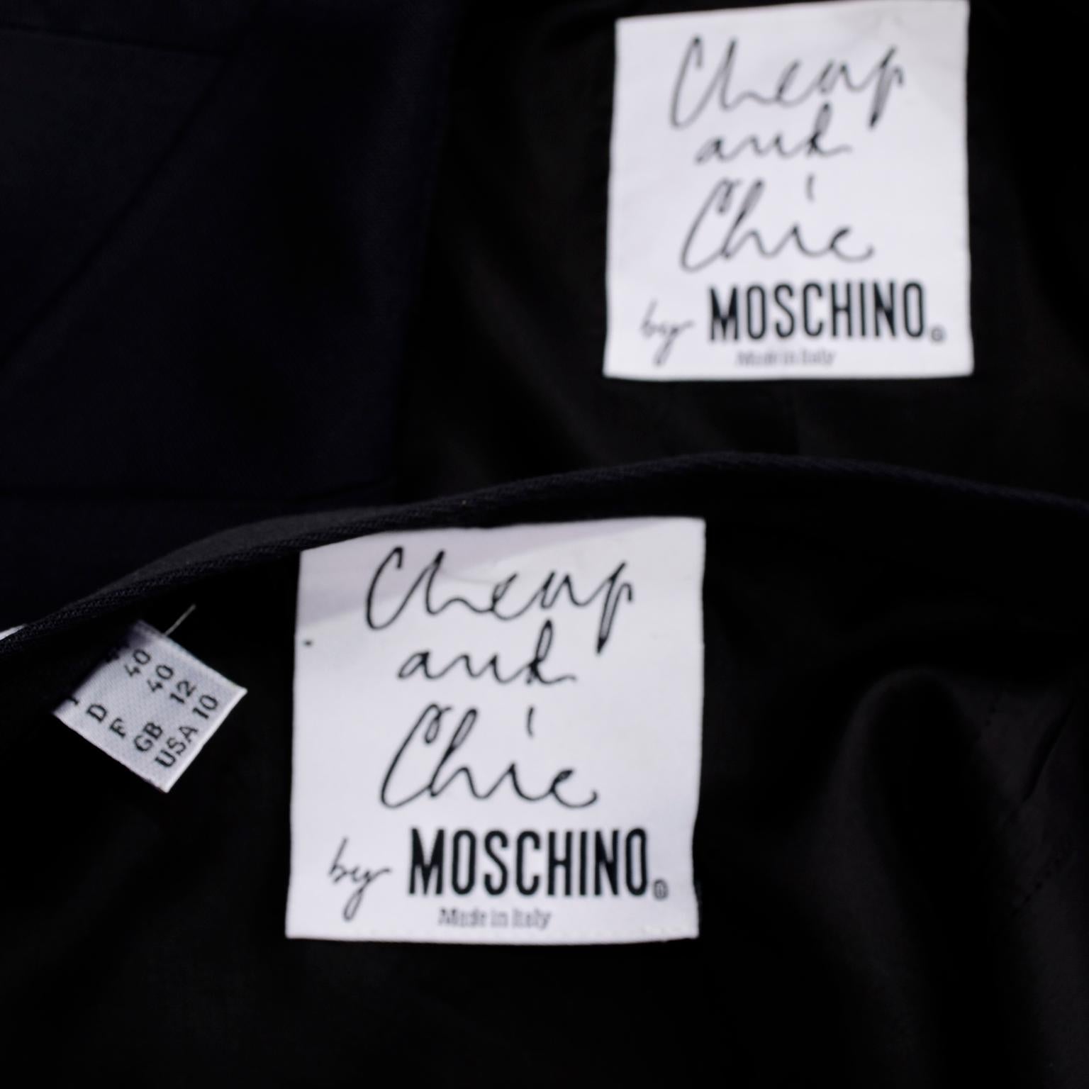 Moschino Vintage Skirt & Blazer Suit W White Ribbon Philosopher Word Banners 9