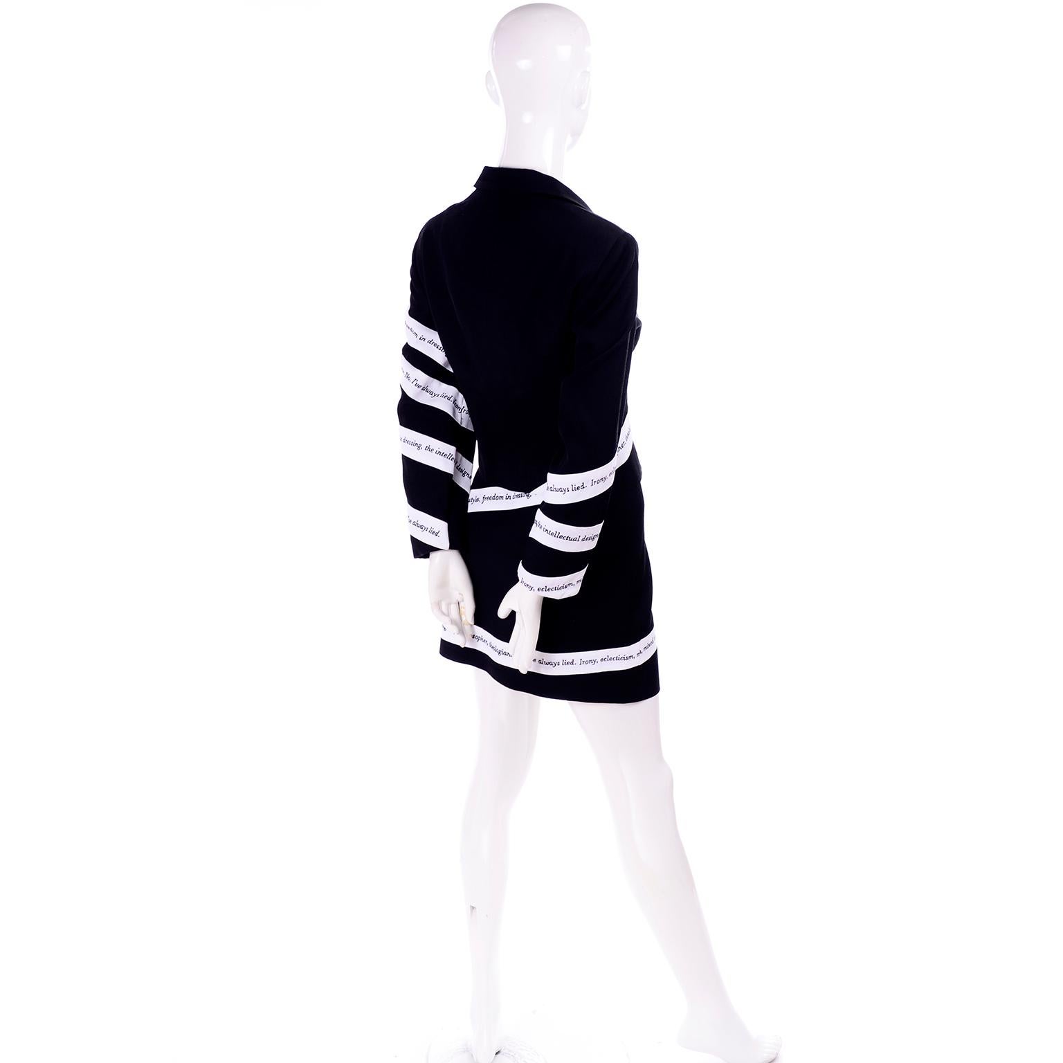 Women's Moschino Vintage Skirt & Blazer Suit W White Ribbon Philosopher Word Banners