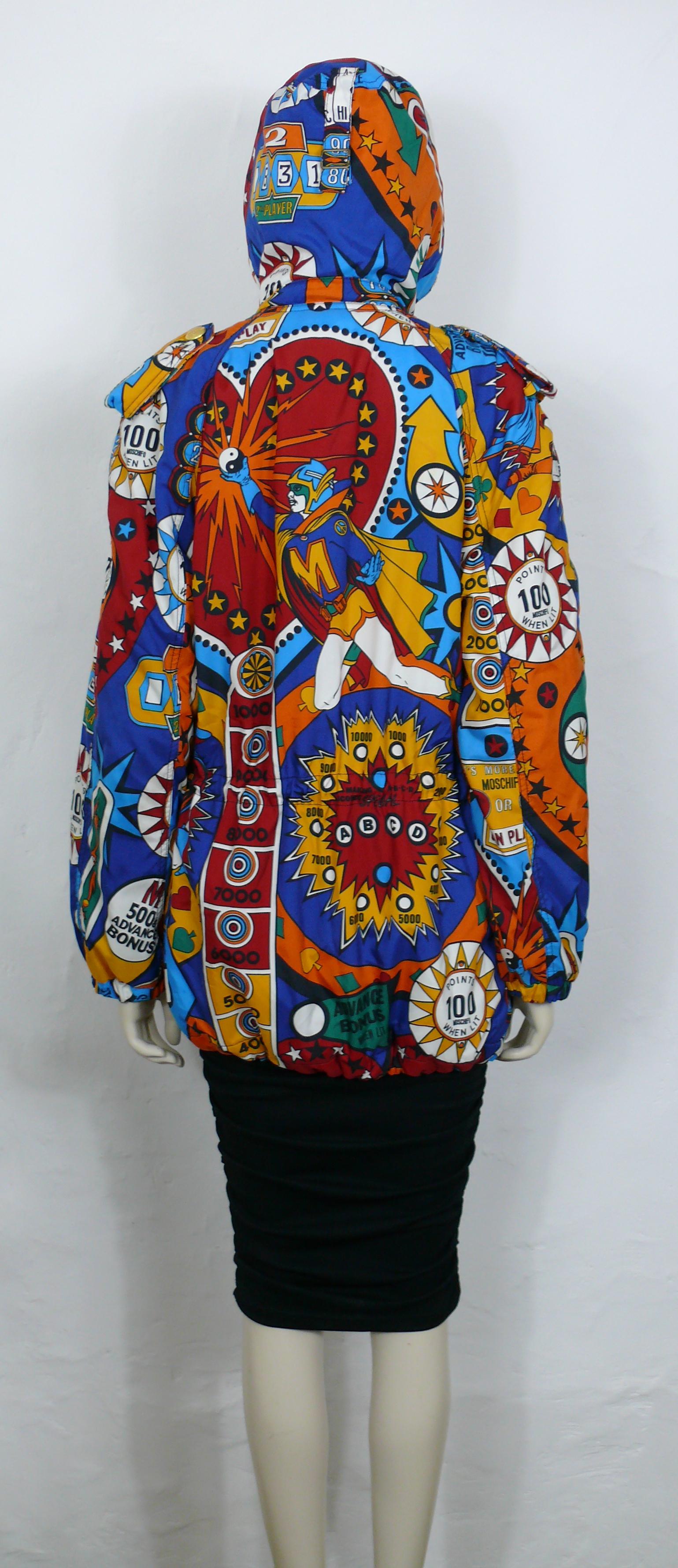 Moschino Vintage Super Hero Pinball Print Hooded Jacket USA Size 8 For Sale 3