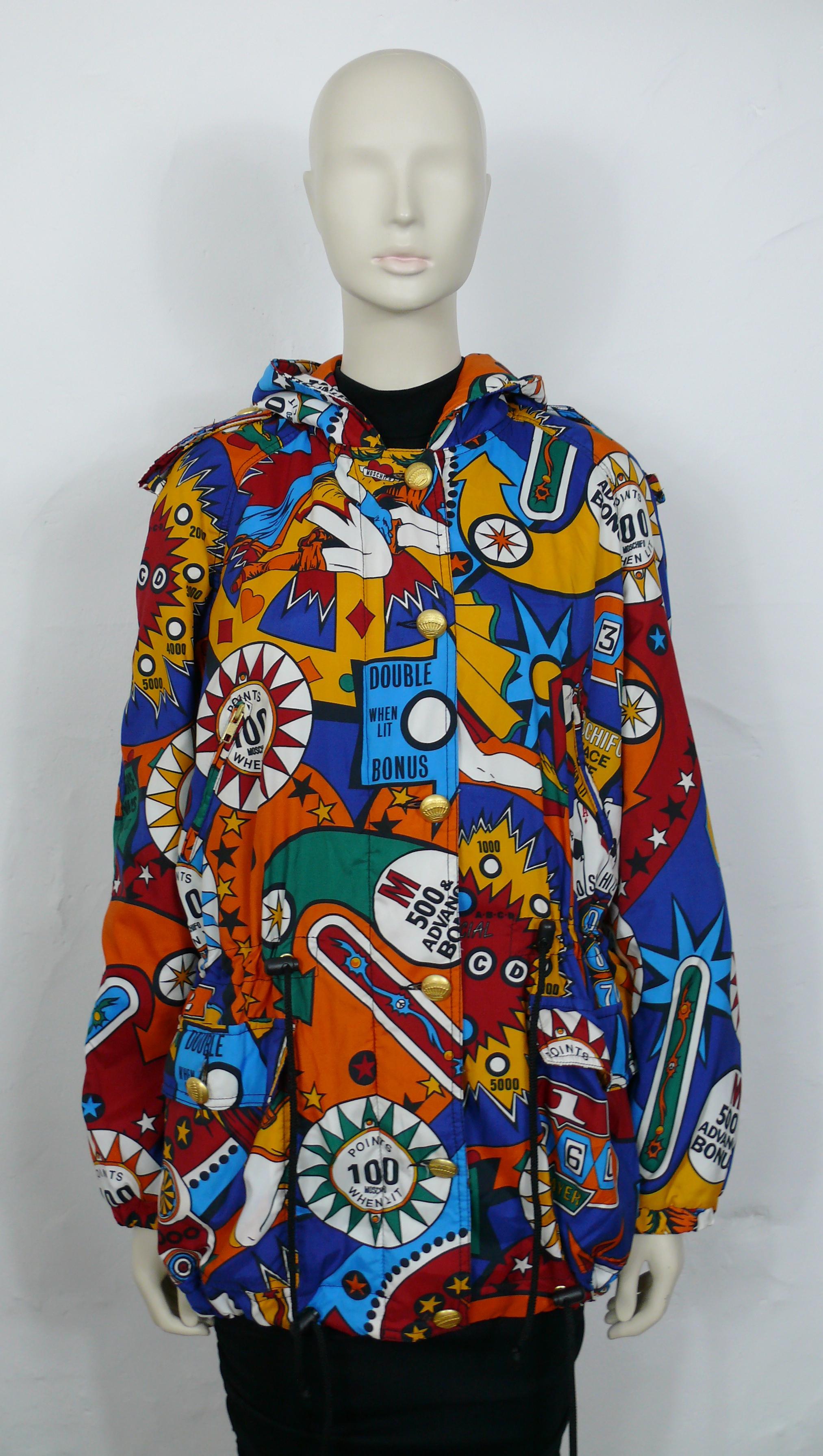 Moschino Vintage Super Hero Pinball Print Hooded Jacket USA Taglia 8 in vendita 2
