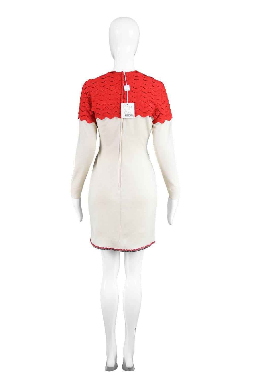 Moschino Vintage Surrealist House Cream and Red Wool Blend Knit Dress, 1980s  3