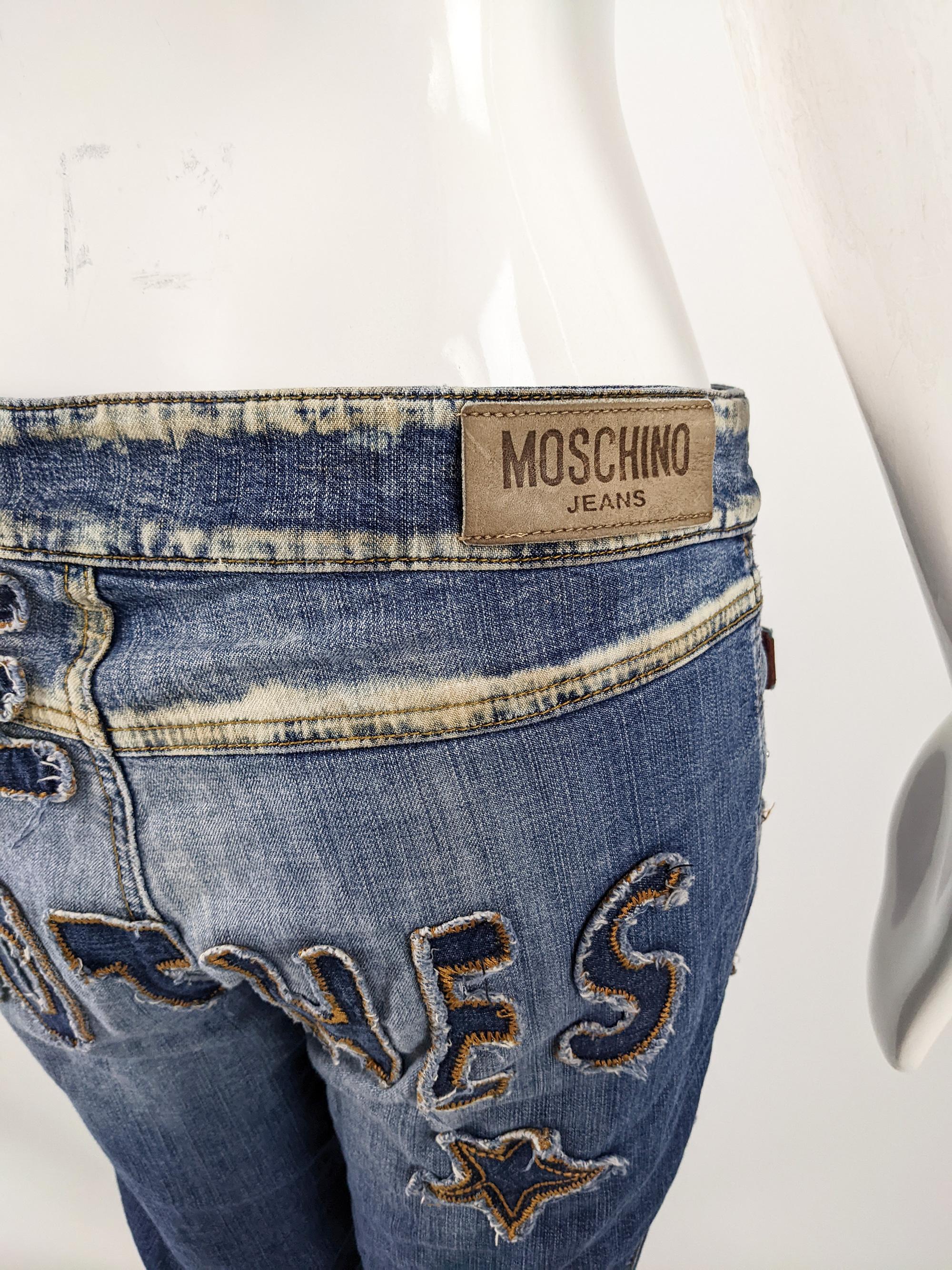 Moschino Vintage 'The Clothes Make the Woman' y2k Extra Long Jeans Pants For Sale 2