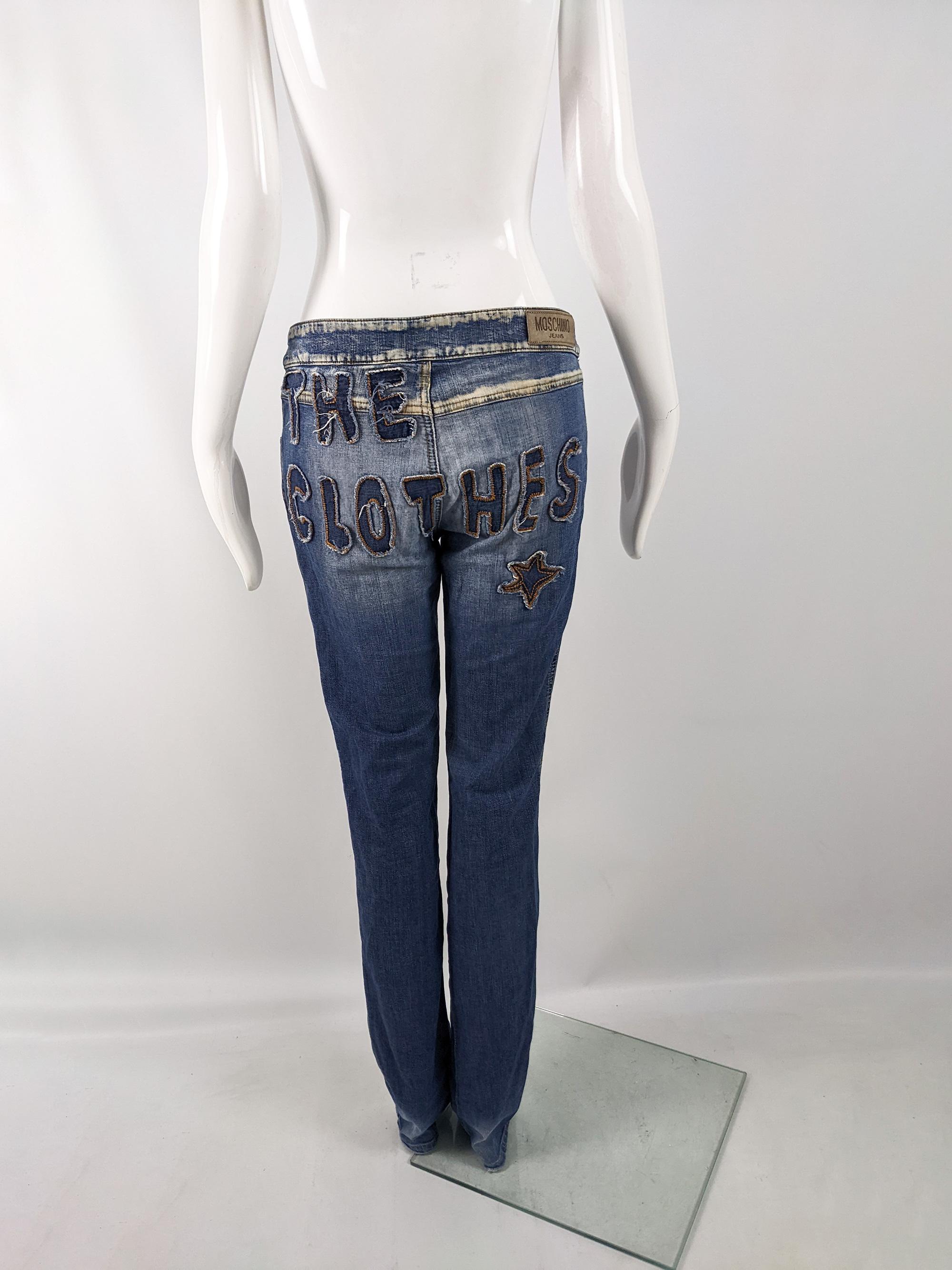 Moschino Vintage 'The Clothes Make the Woman' y2k Extra Long Jeans Pants For Sale 1