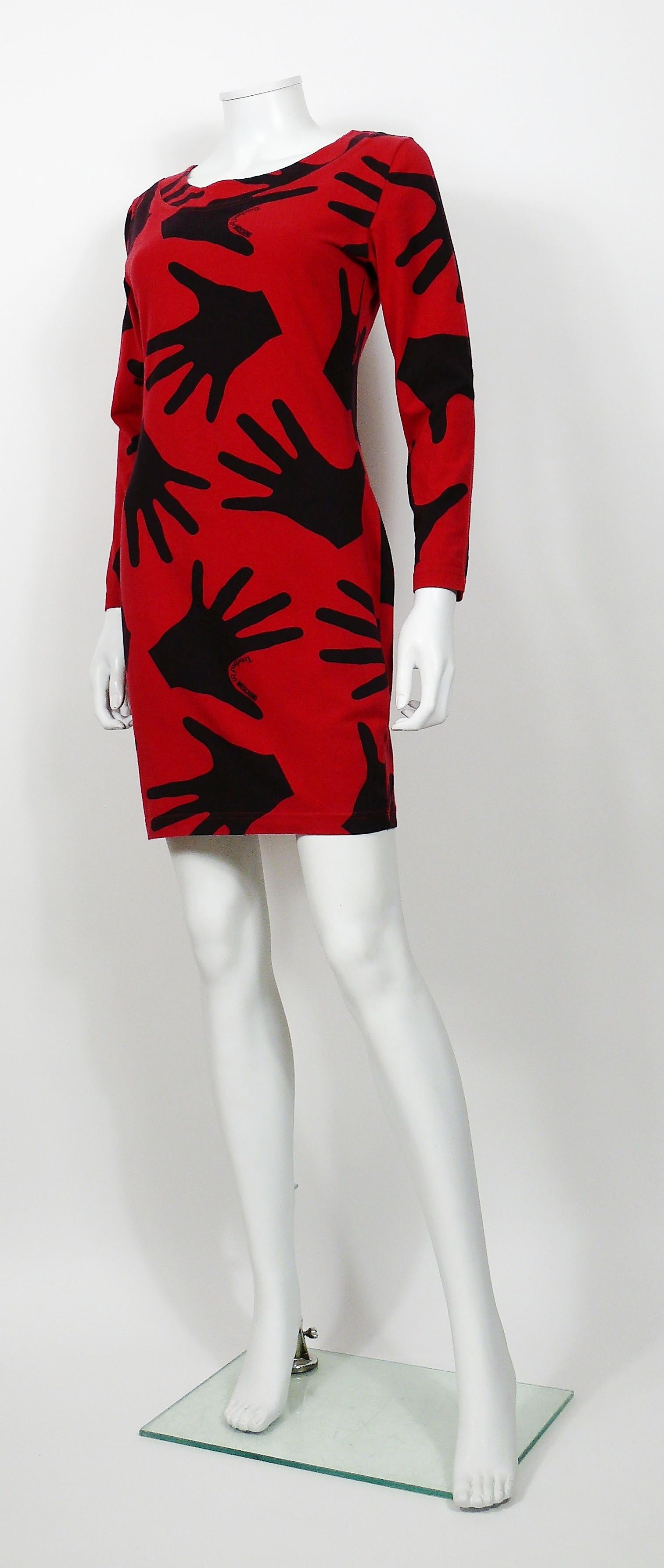 Red Moschino Vintage Touched by Moschino Hand Print Mini Dress US Size 12