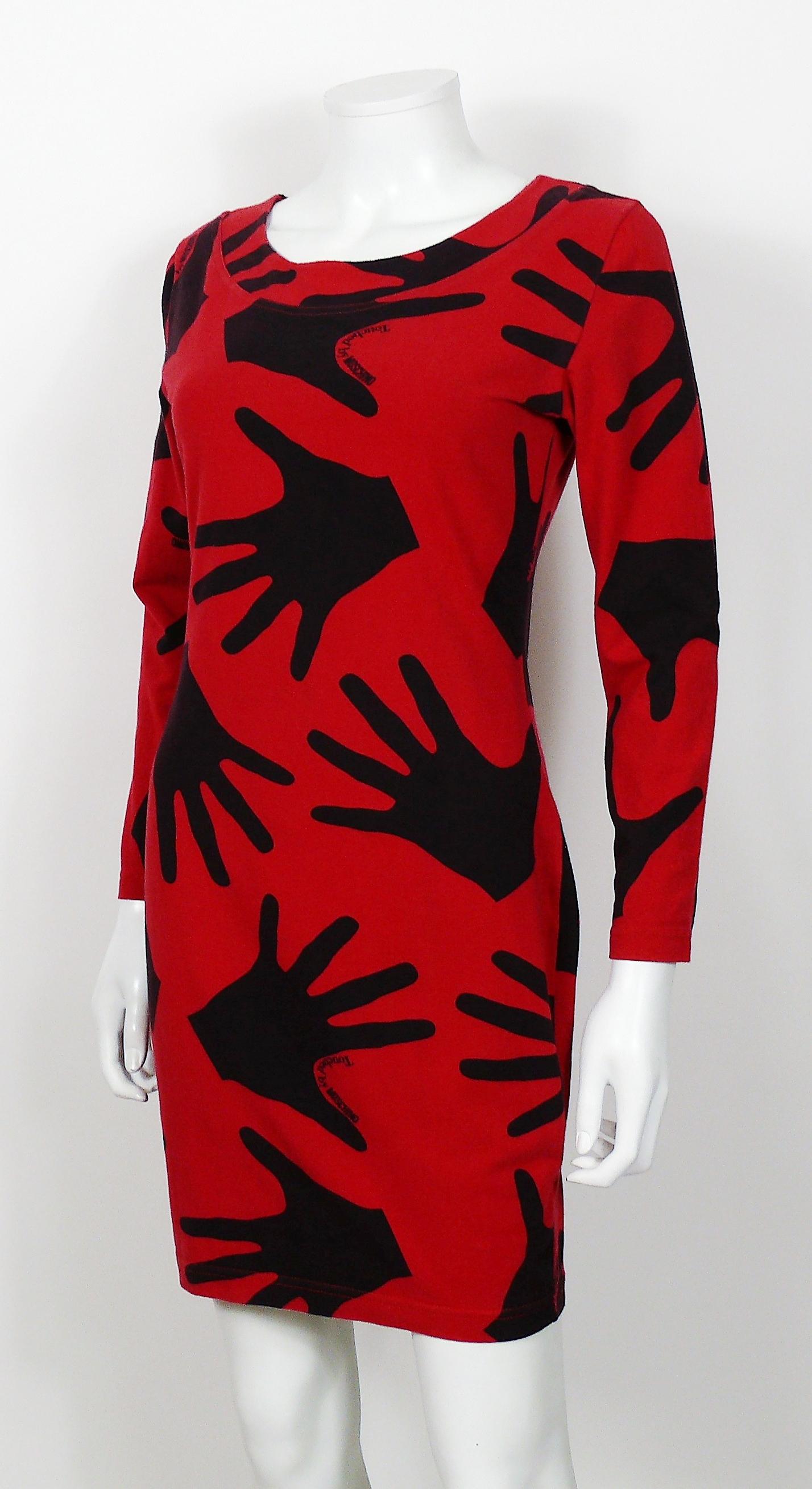 Moschino Vintage Touched by Moschino Hand Print Mini Dress US Size 12 In Good Condition In Nice, FR