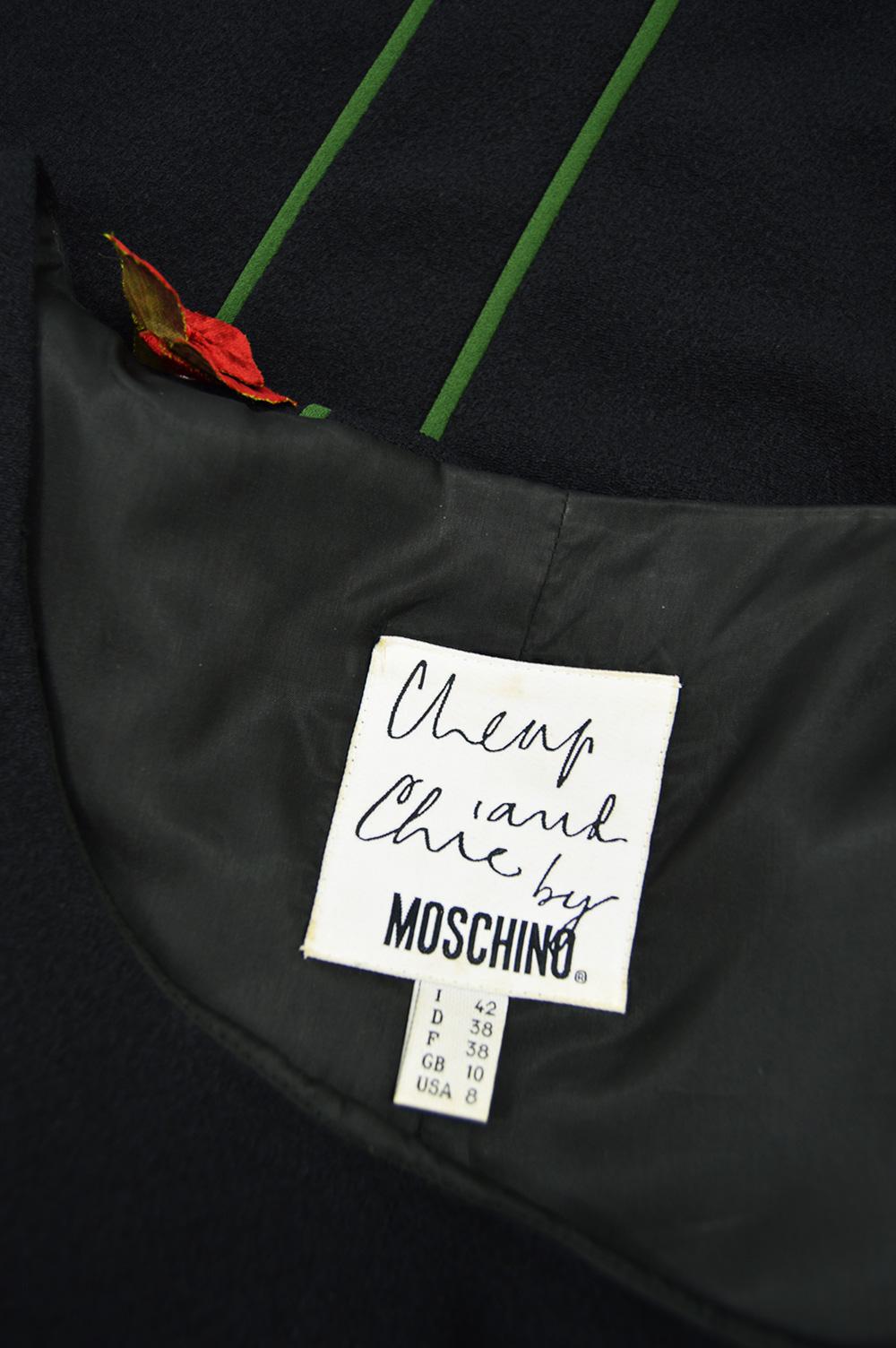 Moschino Vintage Tulip Applique Black Crepe Sleeveless Maxi Evening Dress, 1990s For Sale 2