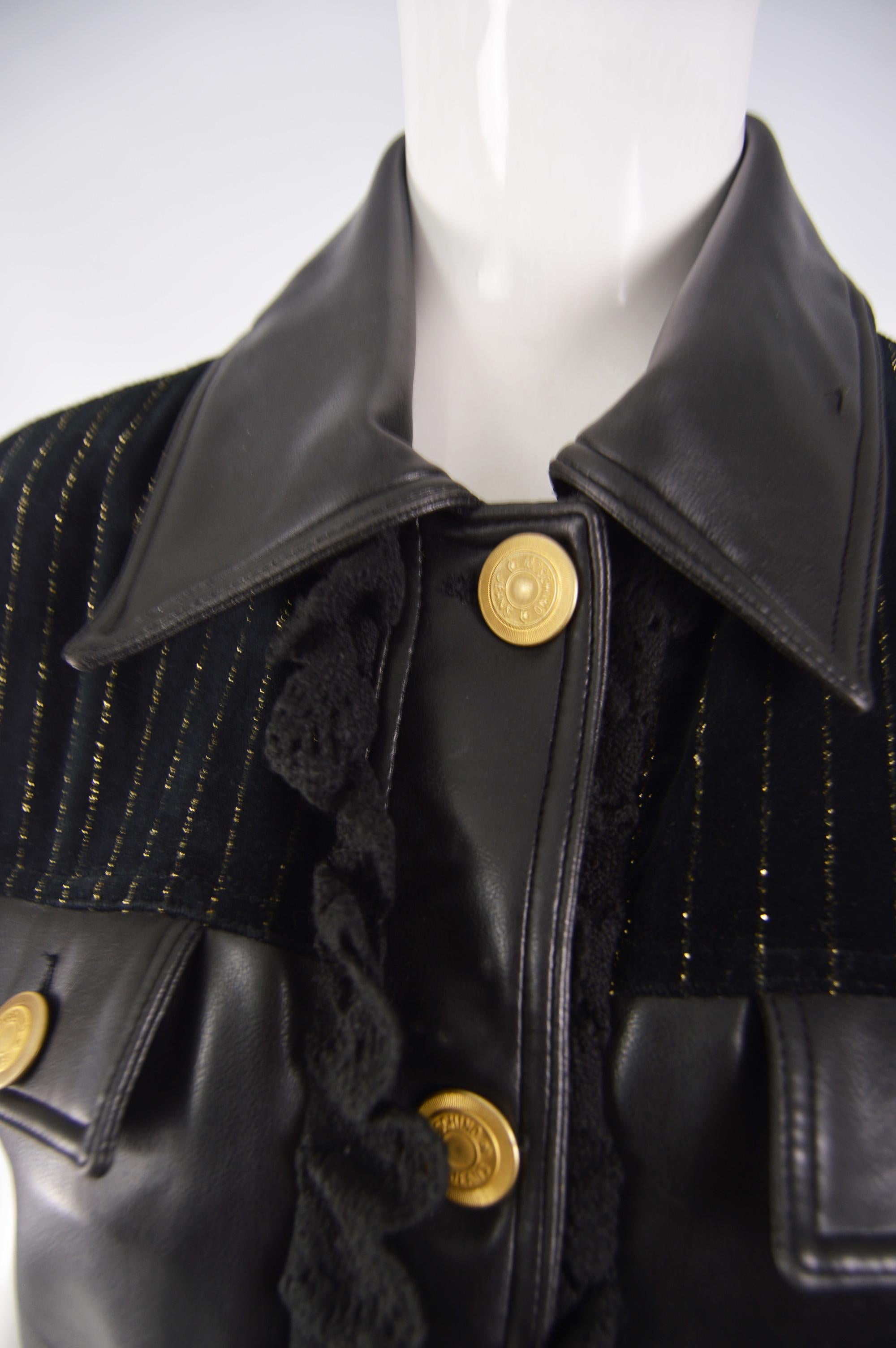 Black Moschino Vintage Vegan Faux Leather Biker Vest For Sale