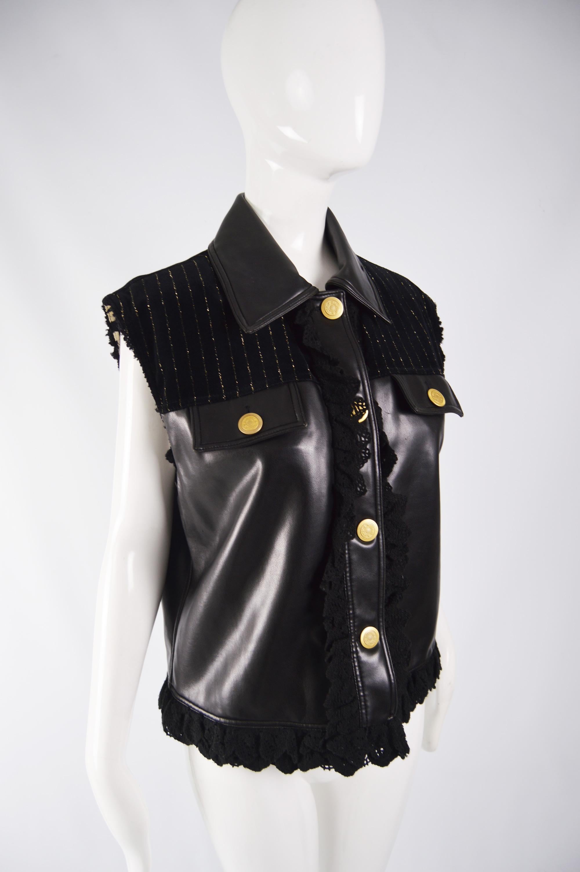 Women's Moschino Vintage Vegan Faux Leather Biker Vest For Sale