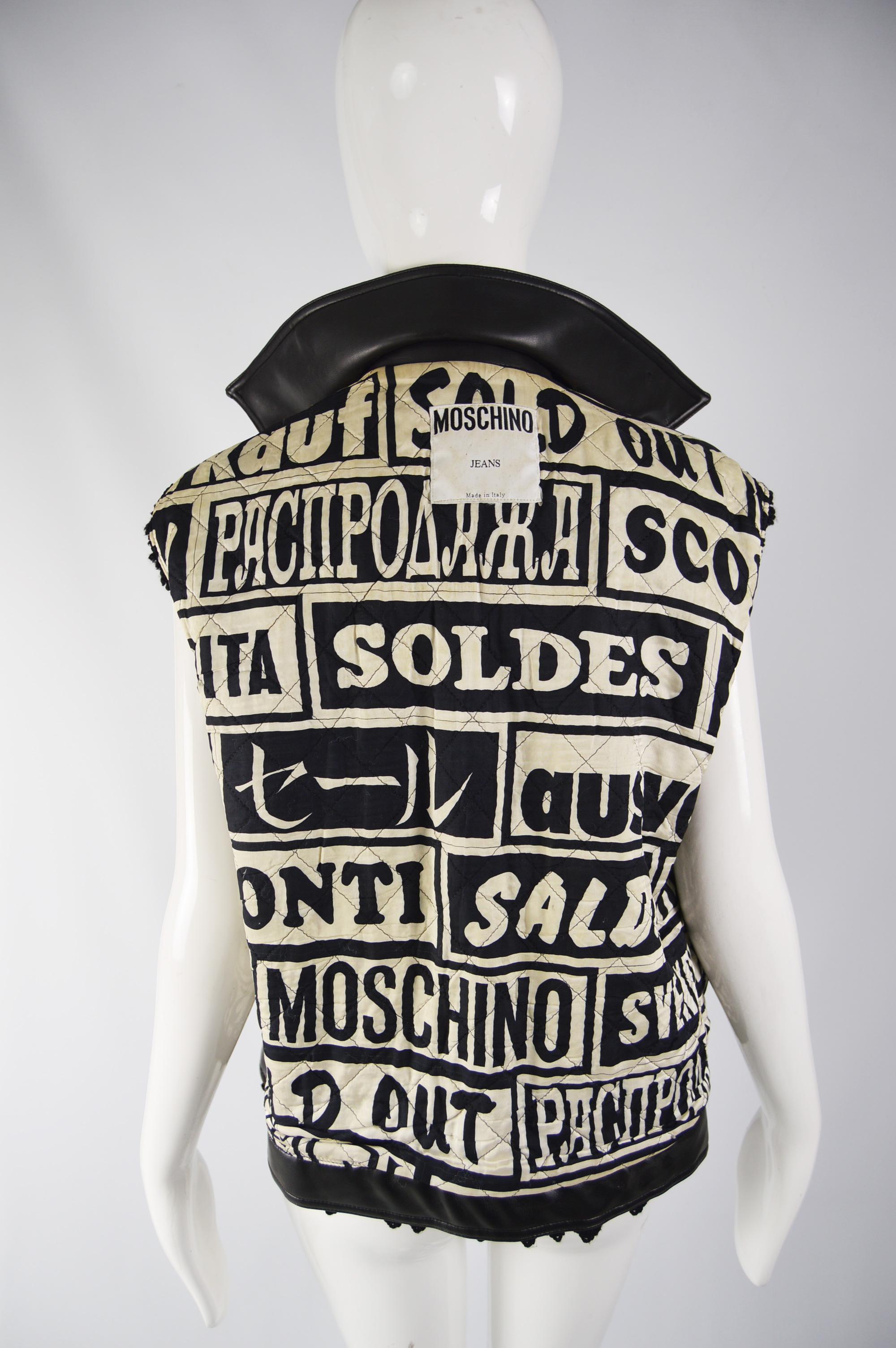 Moschino Vintage Vegan Faux Leather Biker Vest For Sale 2