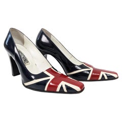 Moschino Vintage Womens British Flag Heels Pumps Shoes, Spring 1998 IT 35