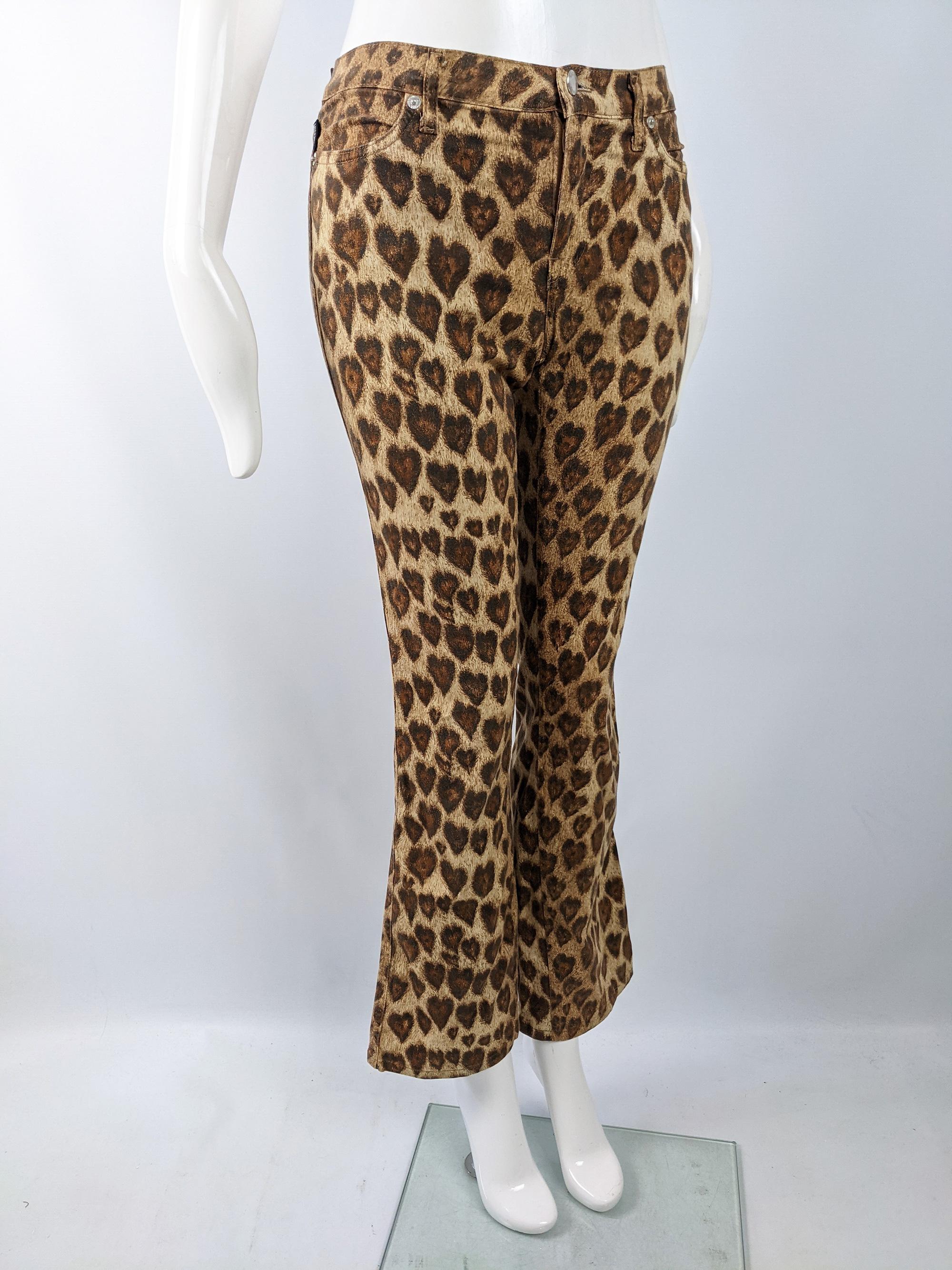 De las mujeres Moschino Vintage Womens Leopard Love Heart Print Jeans, Años 90