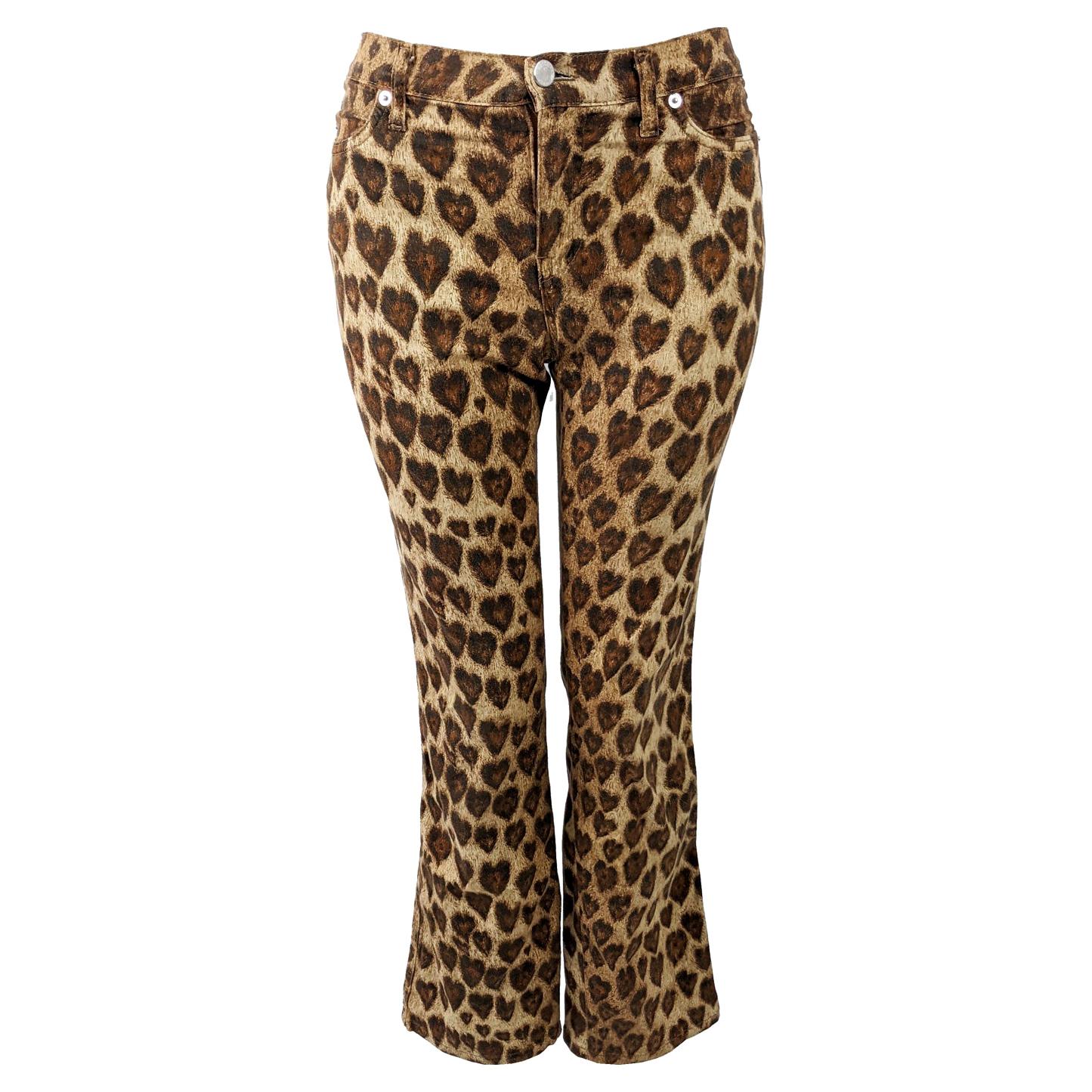 Moschino Vintage Womens Leopard Love Heart Print Jeans, 1990s