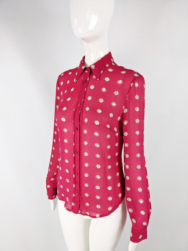 Moschino Vintage Womens Pink Baseball Print Blouse In Excellent Condition In Doncaster, South Yorkshire