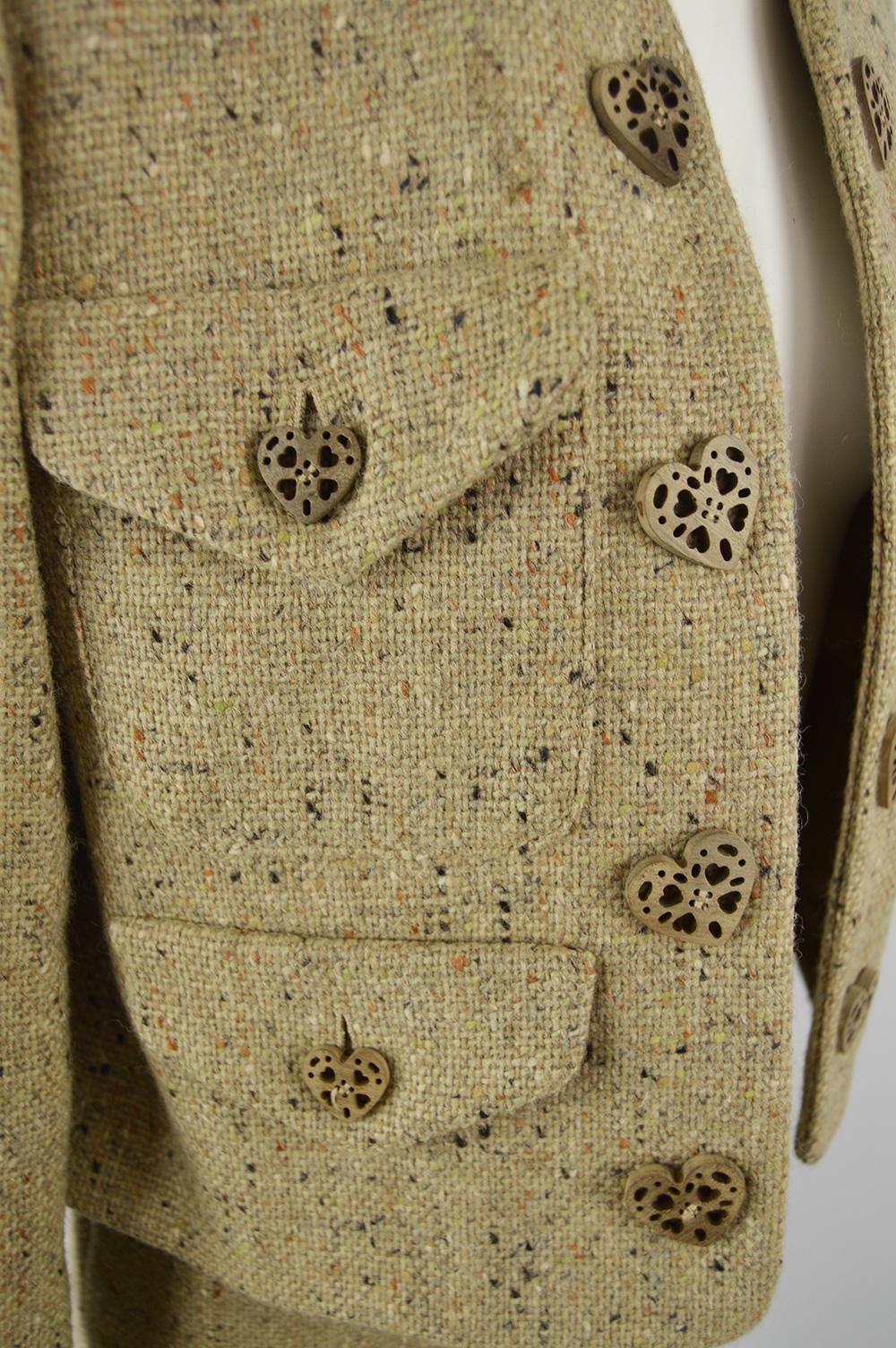 Moschino Vintage Wool Tweed 2 Piece Jacket & Skirt Suit with Heart Button, 1990s For Sale 1