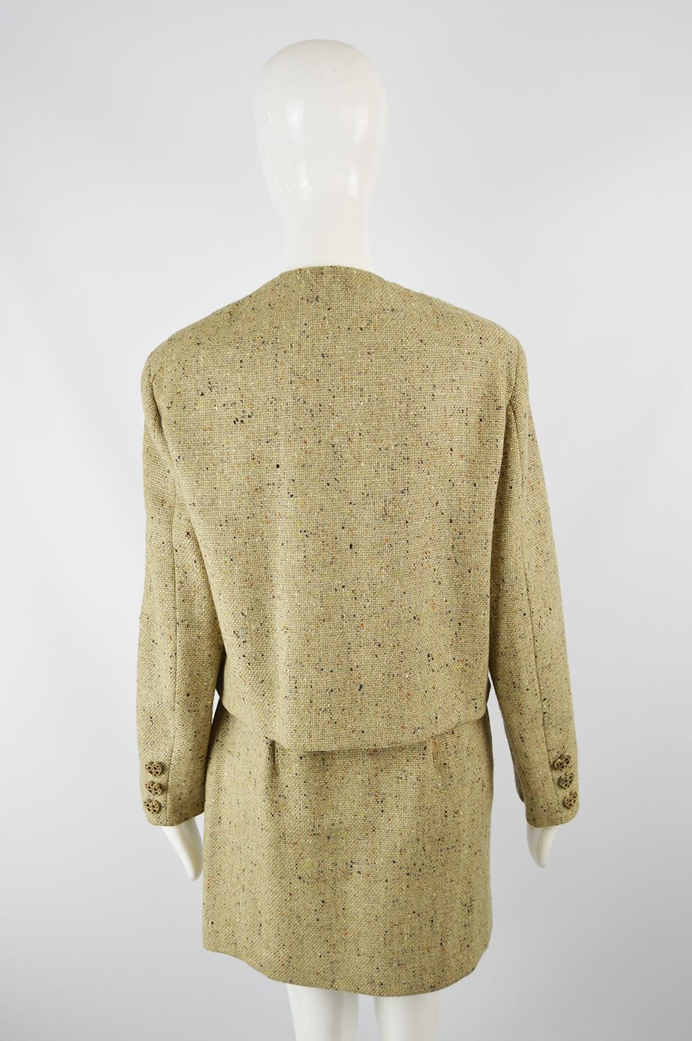 Moschino Vintage Wool Tweed 2 Piece Jacket & Skirt Suit with Heart Button, 1990s For Sale 3