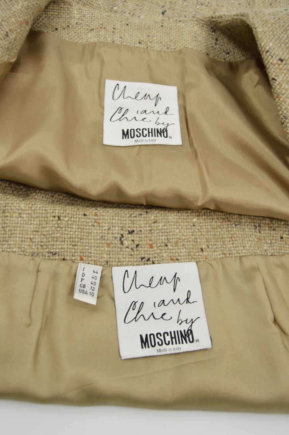 Moschino Vintage Wool Tweed 2 Piece Jacket & Skirt Suit with Heart Button, 1990s For Sale 4