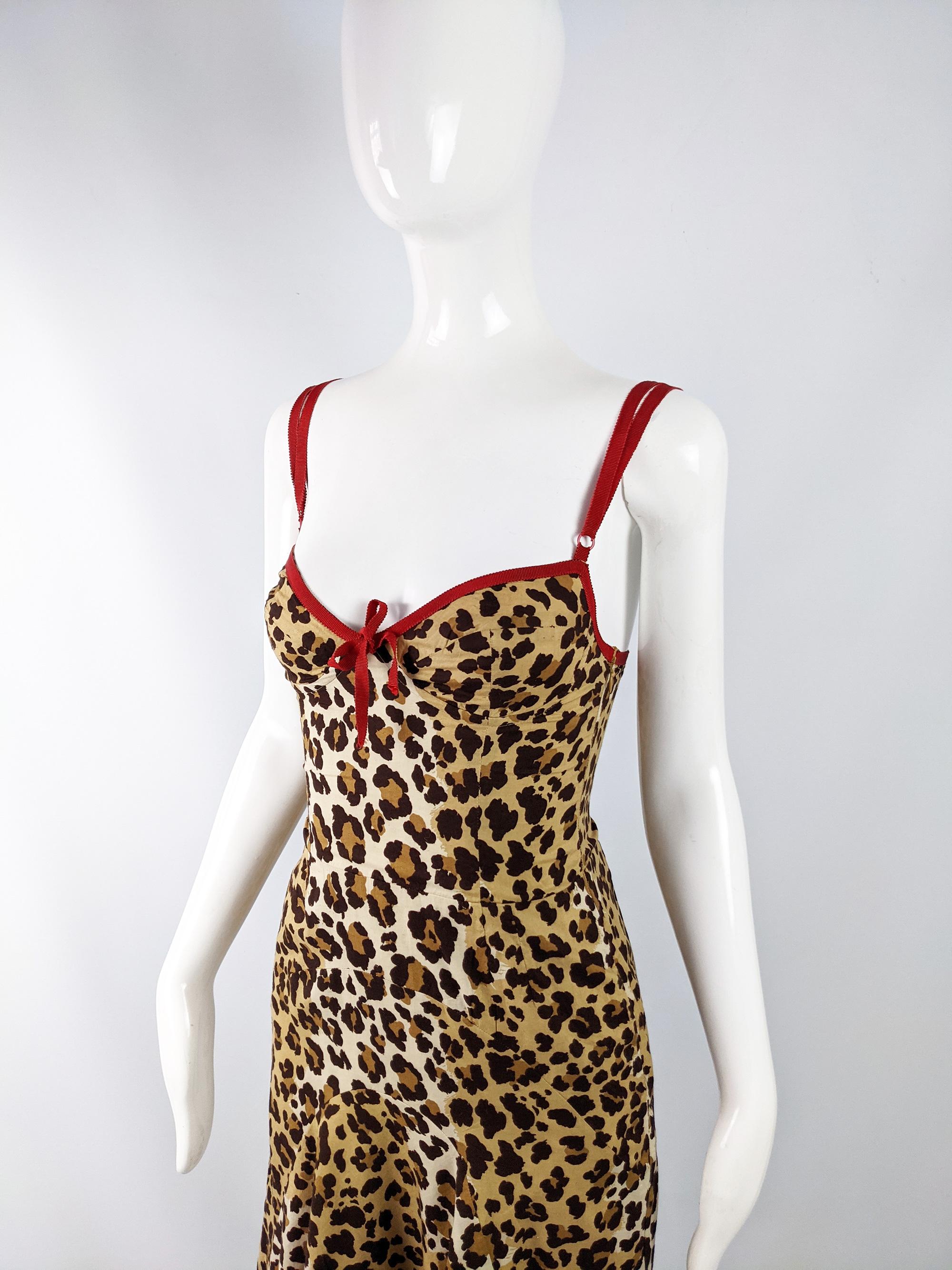 Brown Moschino Vintage Y2K Leopard Print Fluted Cocktail Dress, 2000s For Sale