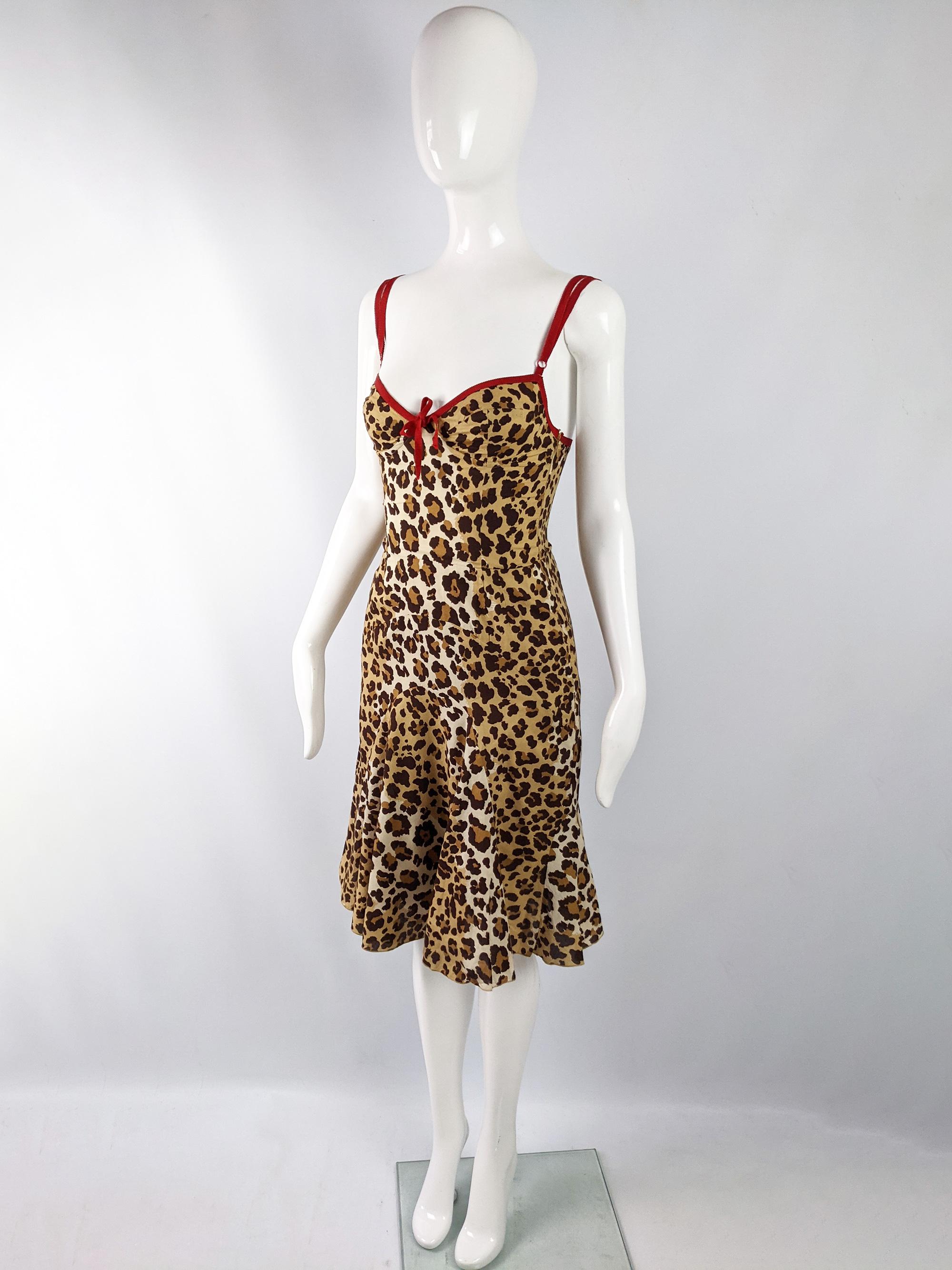 Women's Moschino Vintage Y2K Leopard Print Fluted Cocktail Dress, 2000s For Sale