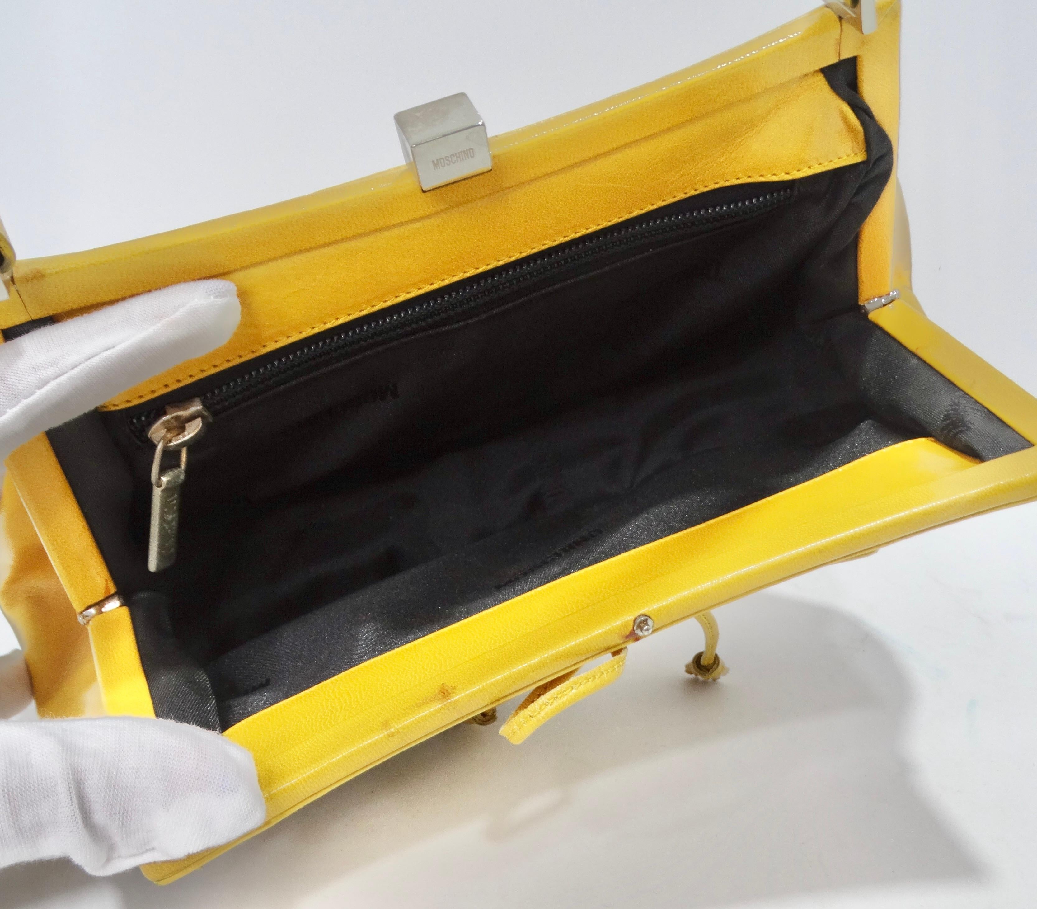 Moschino Vintage Yellow Leather Tweed Handbag For Sale 6