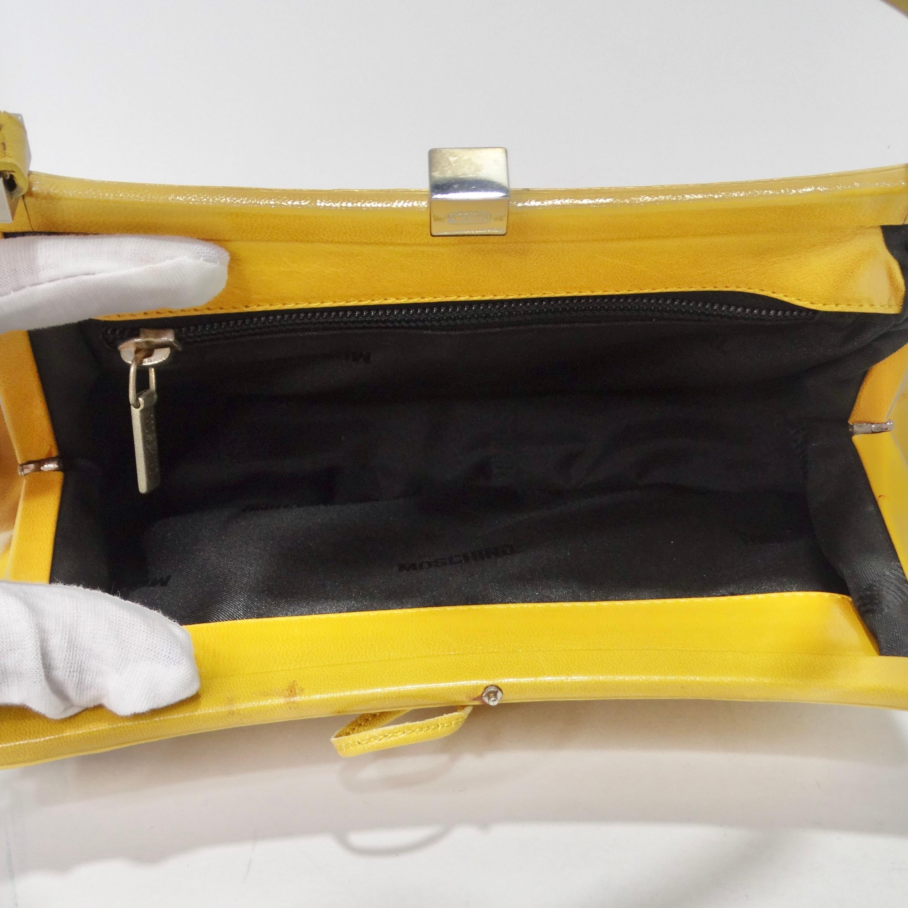 Moschino Vintage Yellow Leather Tweed Handbag For Sale 7
