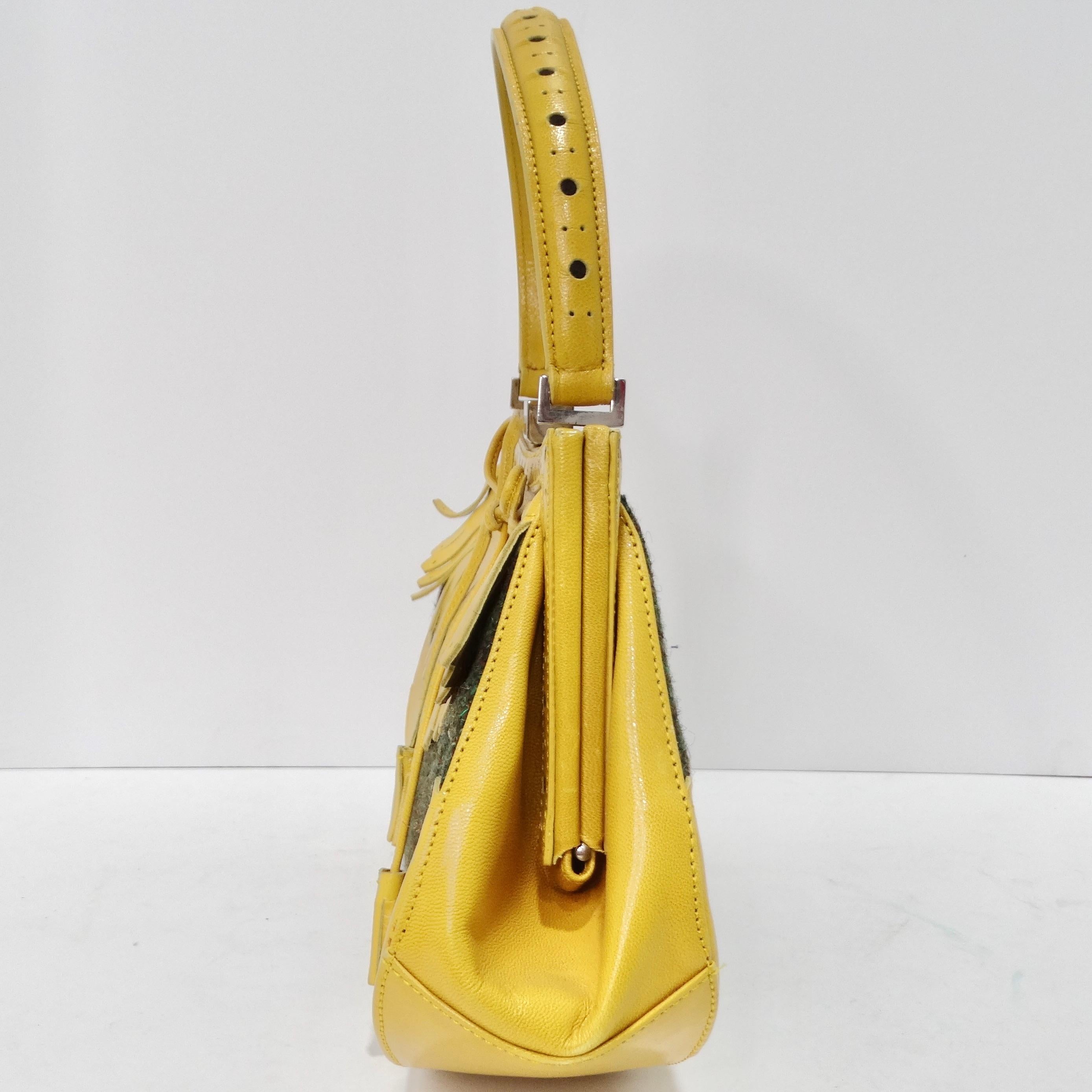 Moschino Vintage Yellow Leather Tweed Handbag For Sale 2